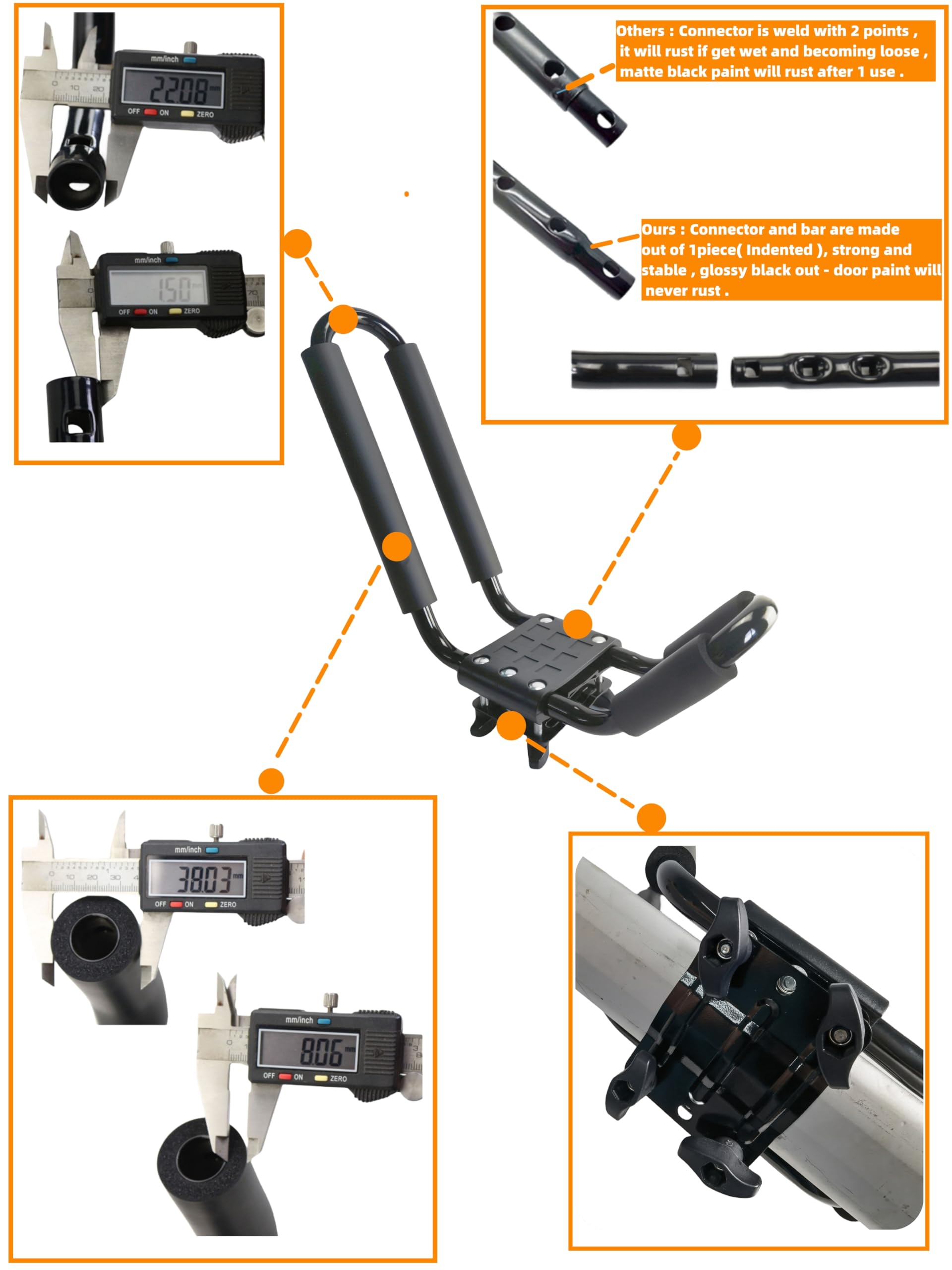 2 Pairs Kayak Roof Rack for Car Top Roof Mount Carrier J Cross Bar Canoe Boat