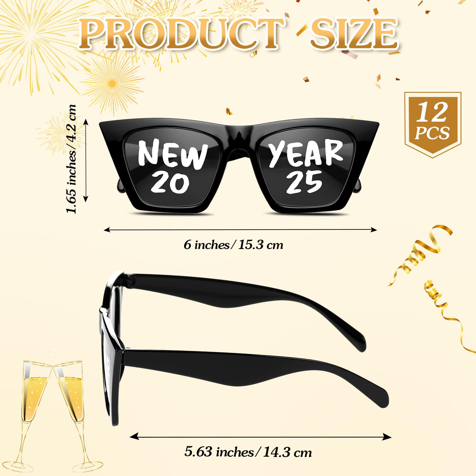 Cuffbow 12 Pcs Happy New Year Eyeglasses 2025 New Year Glasses Photo Booth Props Eyeglasses for New Year's Eve Party Decors(New Year 2025)