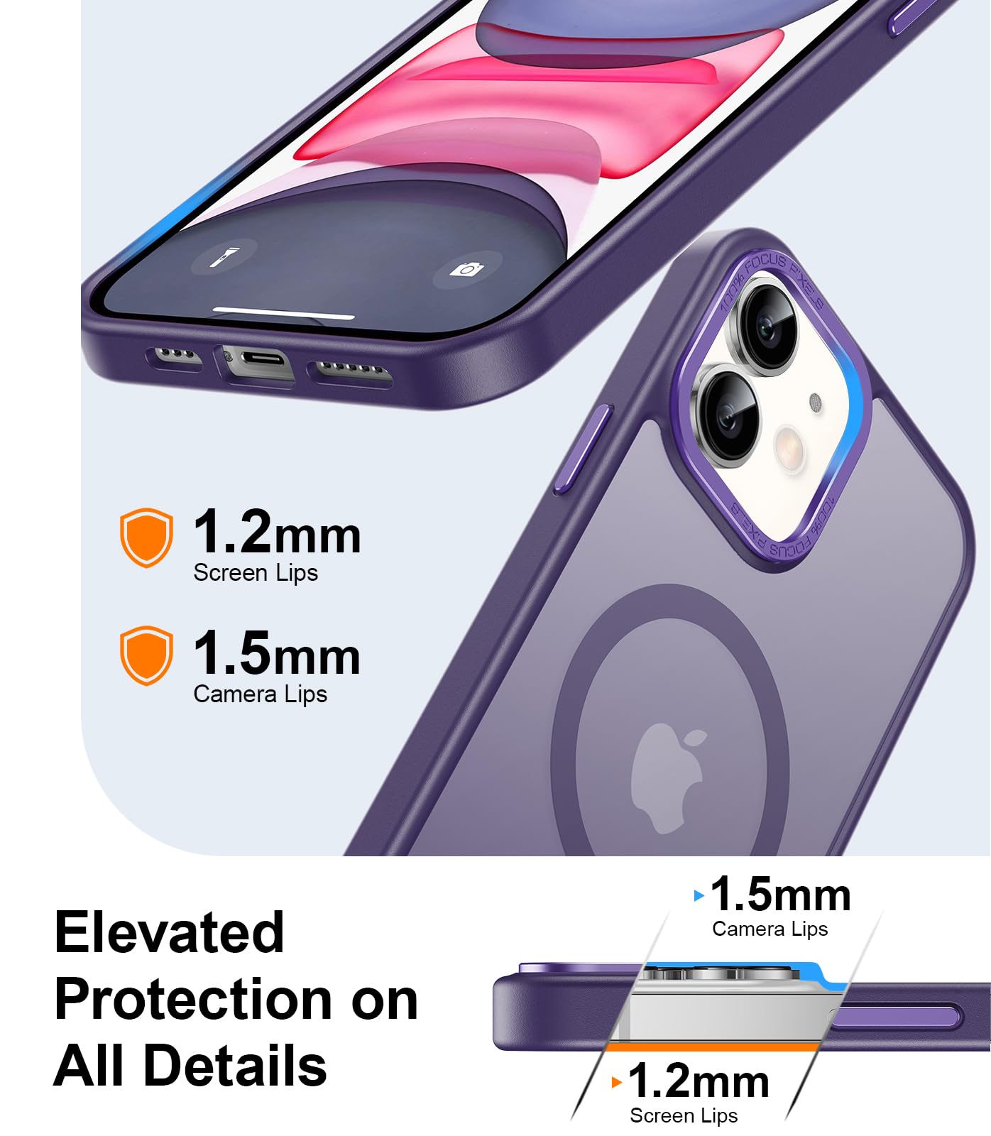 LUHOURI Magnetic for iPhone 11 Case with Screen Protector, Wireless Charging Compatible, Military Grade Drop Protection, Slim Fit Shockproof Translucent Matte iPhone 11 Phone Case 6.1" - Dark Purple