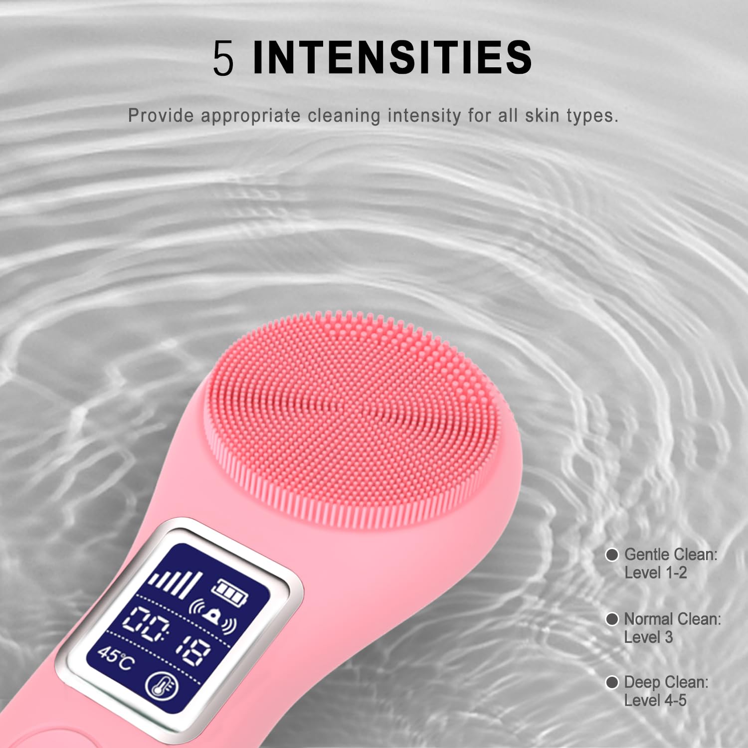 UMICKOO Silicone Face Scrubber Exfoliator, Rechargeable Facial Cleansing Brush with LCD Screen for Men & Women, Sonic Face Brush for Cleaning and Deep Cleansing and Exfoliating