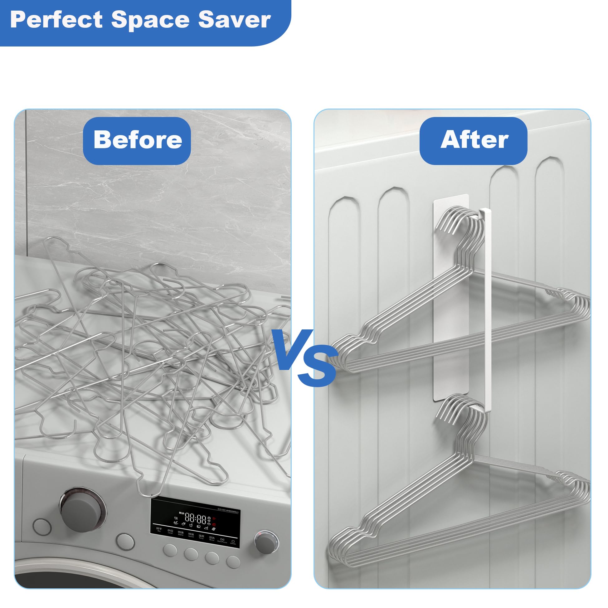 Thipoten Magnetic Hanger Organizer, 2Pack Hangers Holder for Dryer/Washing Machine, Holding up to 30 Velvet/Wire/Plastic Hangers, Perfect Space Saver for Laundry Room (2, White)