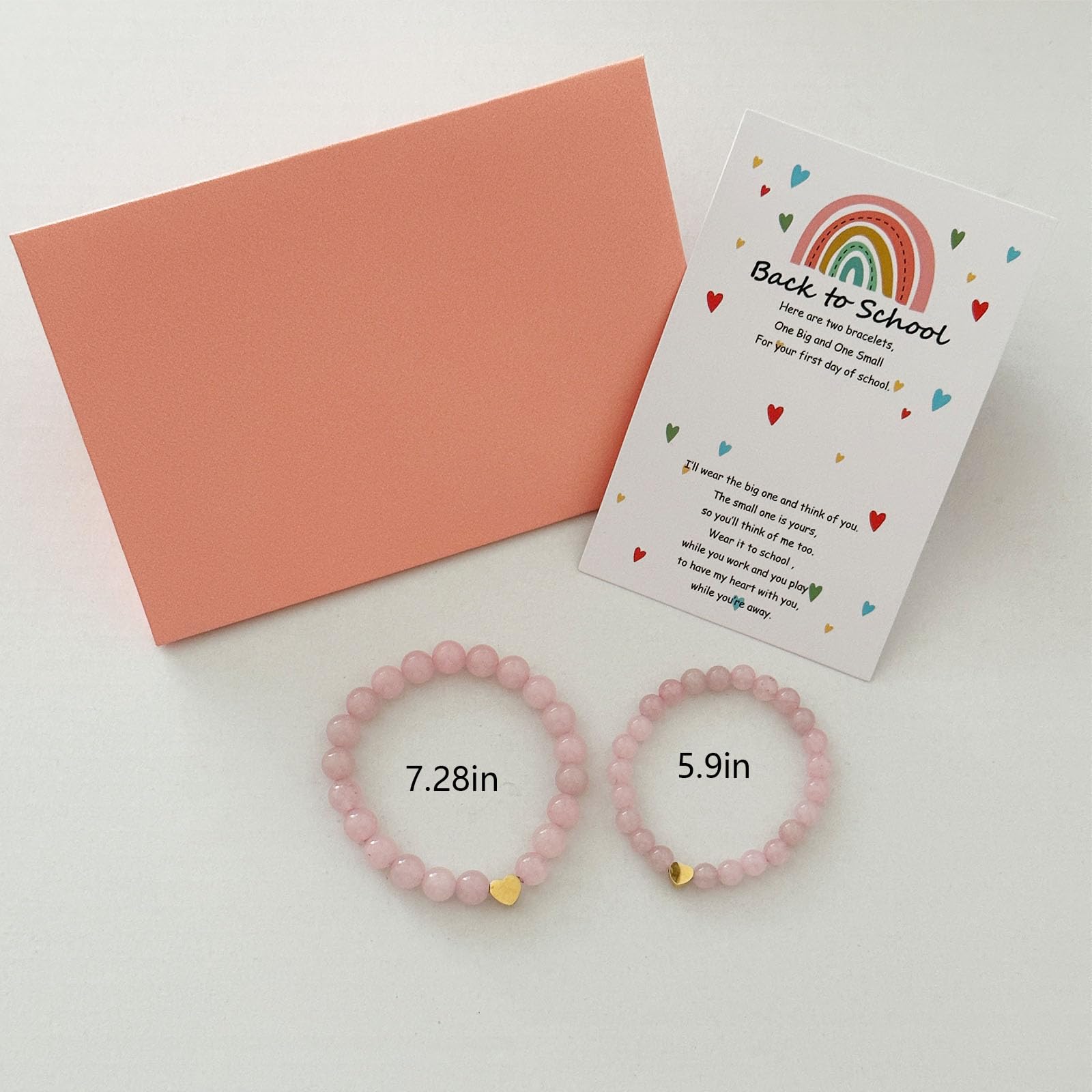 Back to School Bracelets Matching Heart Mommy and Me Wish Strings Bracelet Set First Day of School Gifts (Pink)