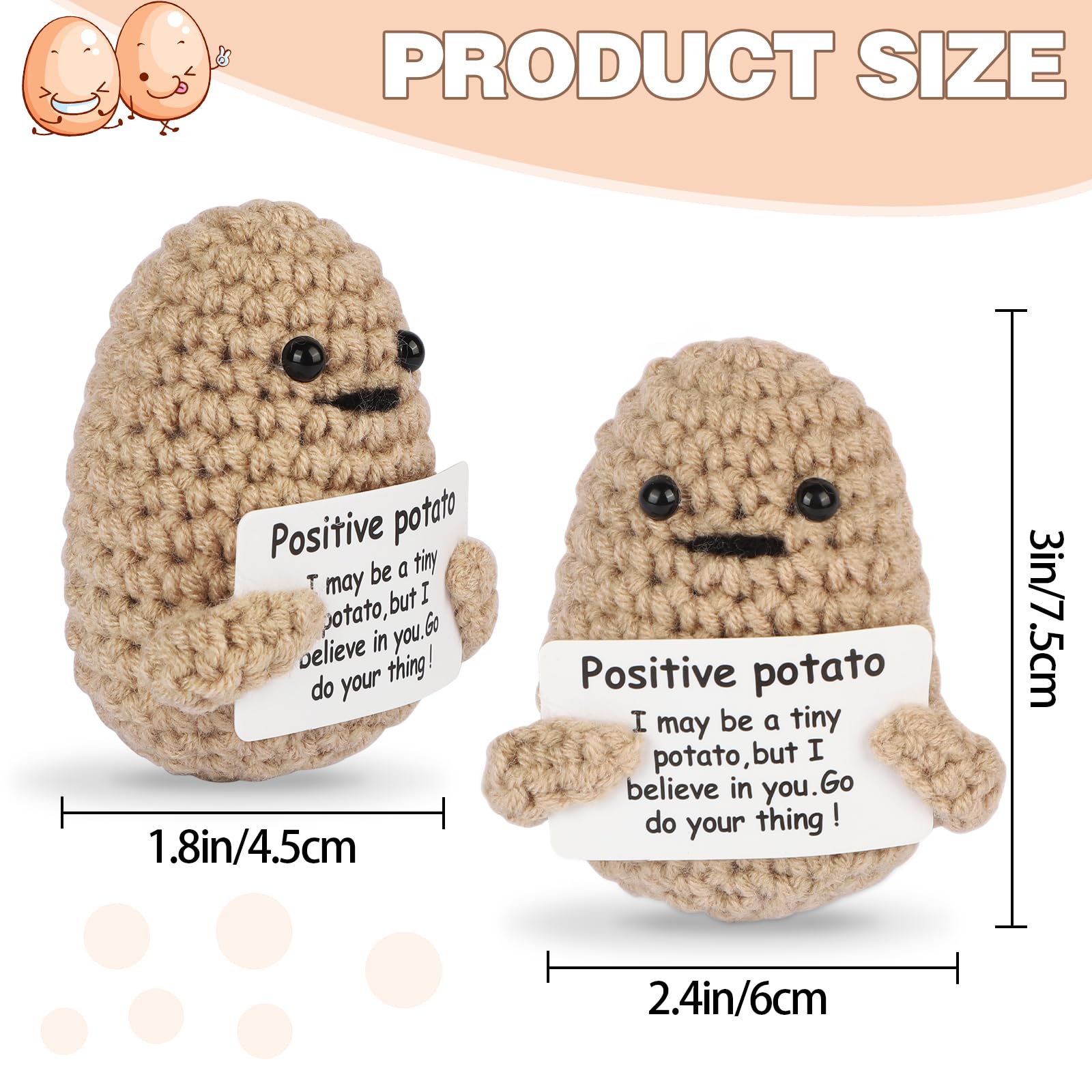 JELUTAR Mini Funny Positive Potato, 3 inch Knitted Doll with Positive Card for Cheer Up Gifts and Party Decorations, Cute Positive Potato Crochet Doll for Birthday Gifts (Positive Potato)