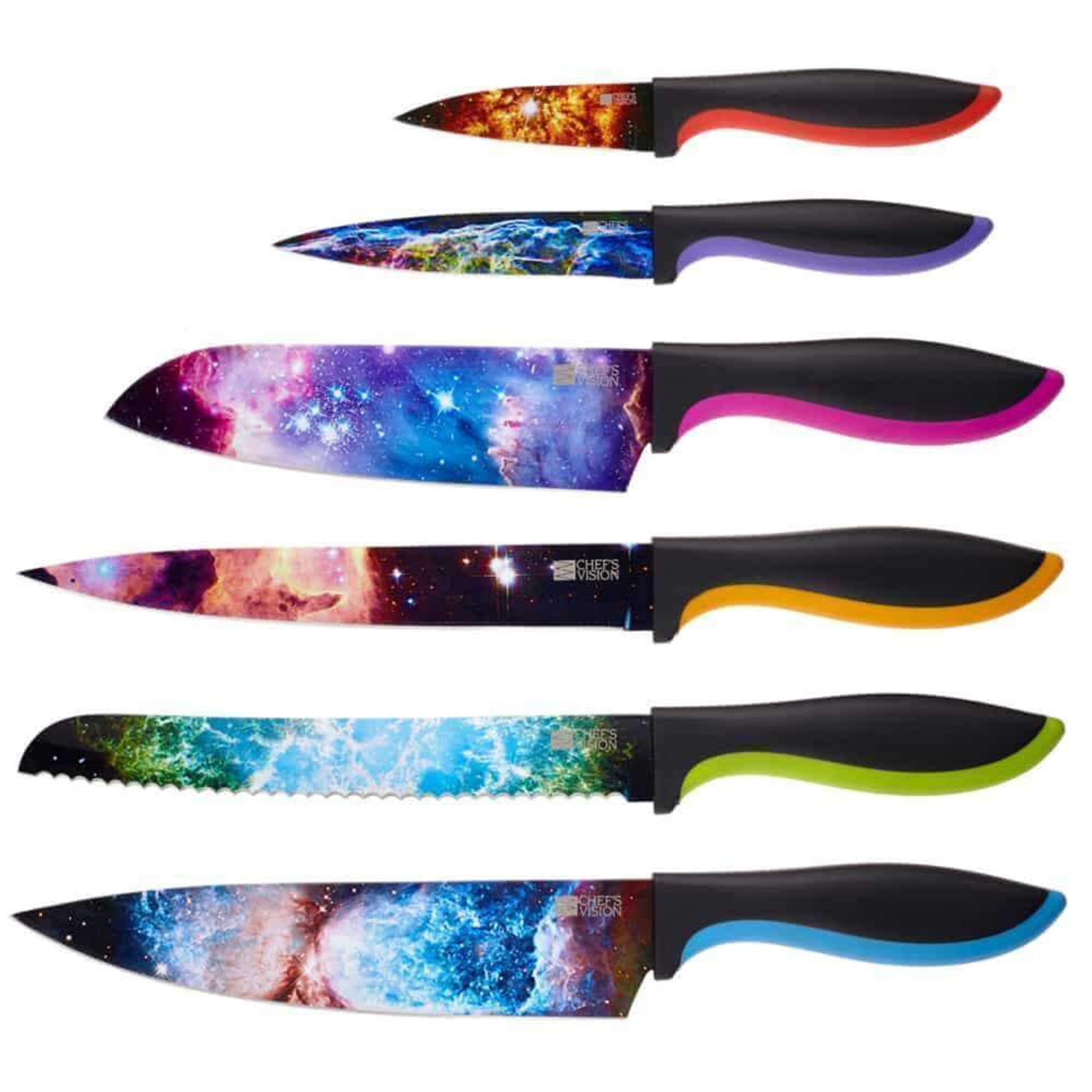 CHEF'S VISION Cosmos Knife Set - 6-Piece Stainless Steel Cutting Knives Set for Kitchen with Vibrant Cosmos Design - Great House Warming Gift for Women or Men - Unique Kitchen Knife Set Gift