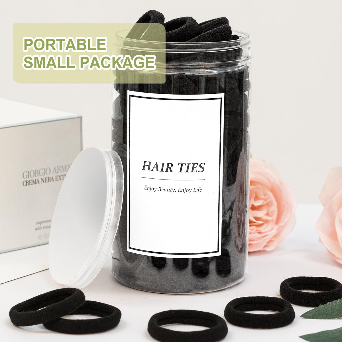 Pennik Black Hair Ties, Seamless Cotton Hair Bands for Women Girls, Elastic Soft Ponytail Holders, No Damage Stretchy Hair Tie for Thick Heavy Curly Hair, 140 PCS