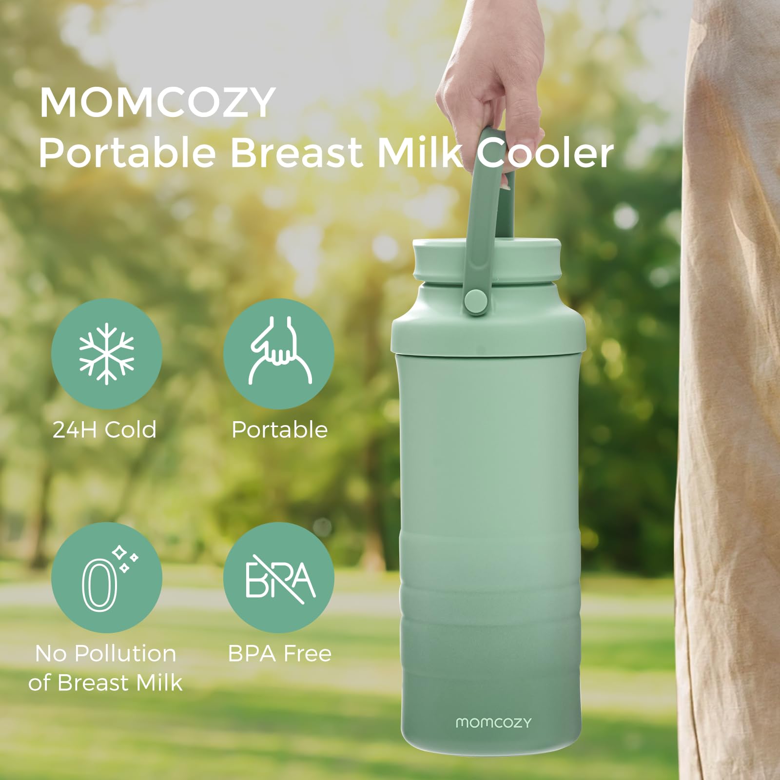 Momcozy 22oz Portable Breast Milk Cooler for Outdoor, 360°Total Cooling for 24Hours, Larger Capacity Travel Breastmilk Chiller with 2pcs Baby Bottles for Breastmilk Storage, Breastfeeding Essentials