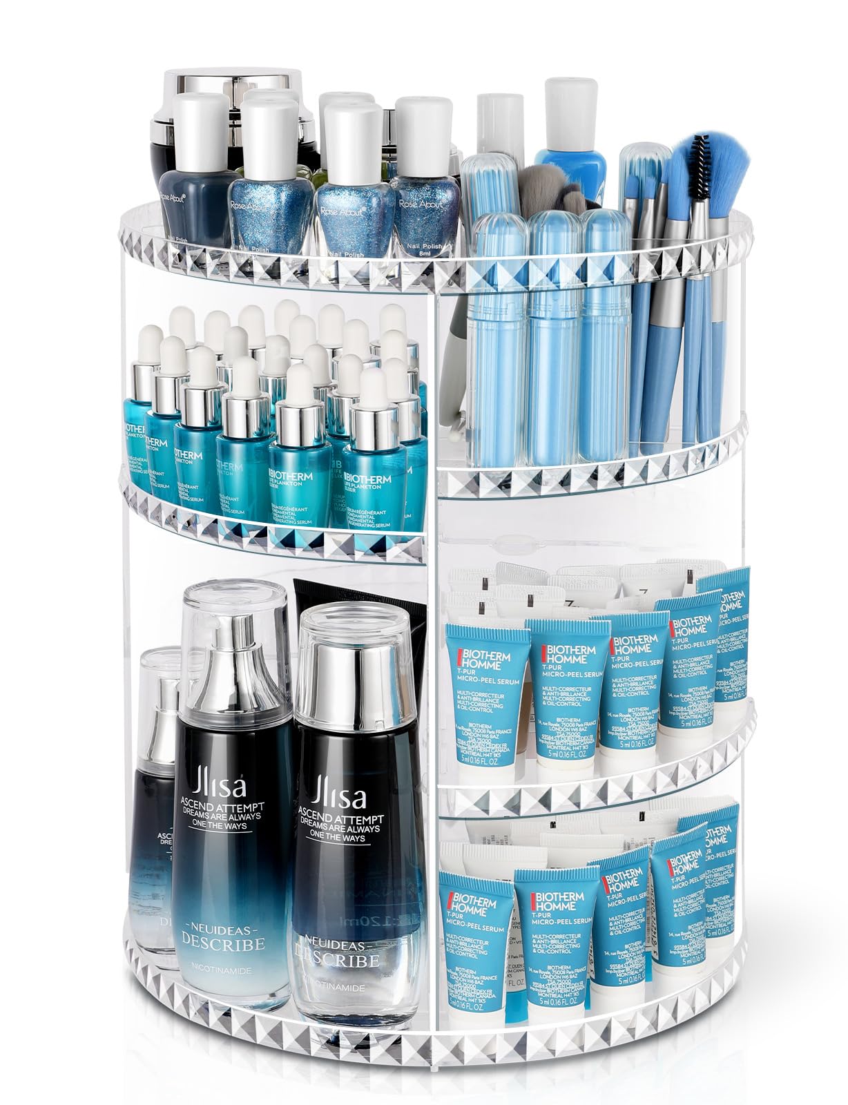 360° Rotating Makeup Organizer, Large Capacity Vanity Organizer with DIY Adjustable Trays, Makeup Brush Perfume Skincare Organizer Spinning Holder Shelf Storage Rack for Bathroom, Bedroom