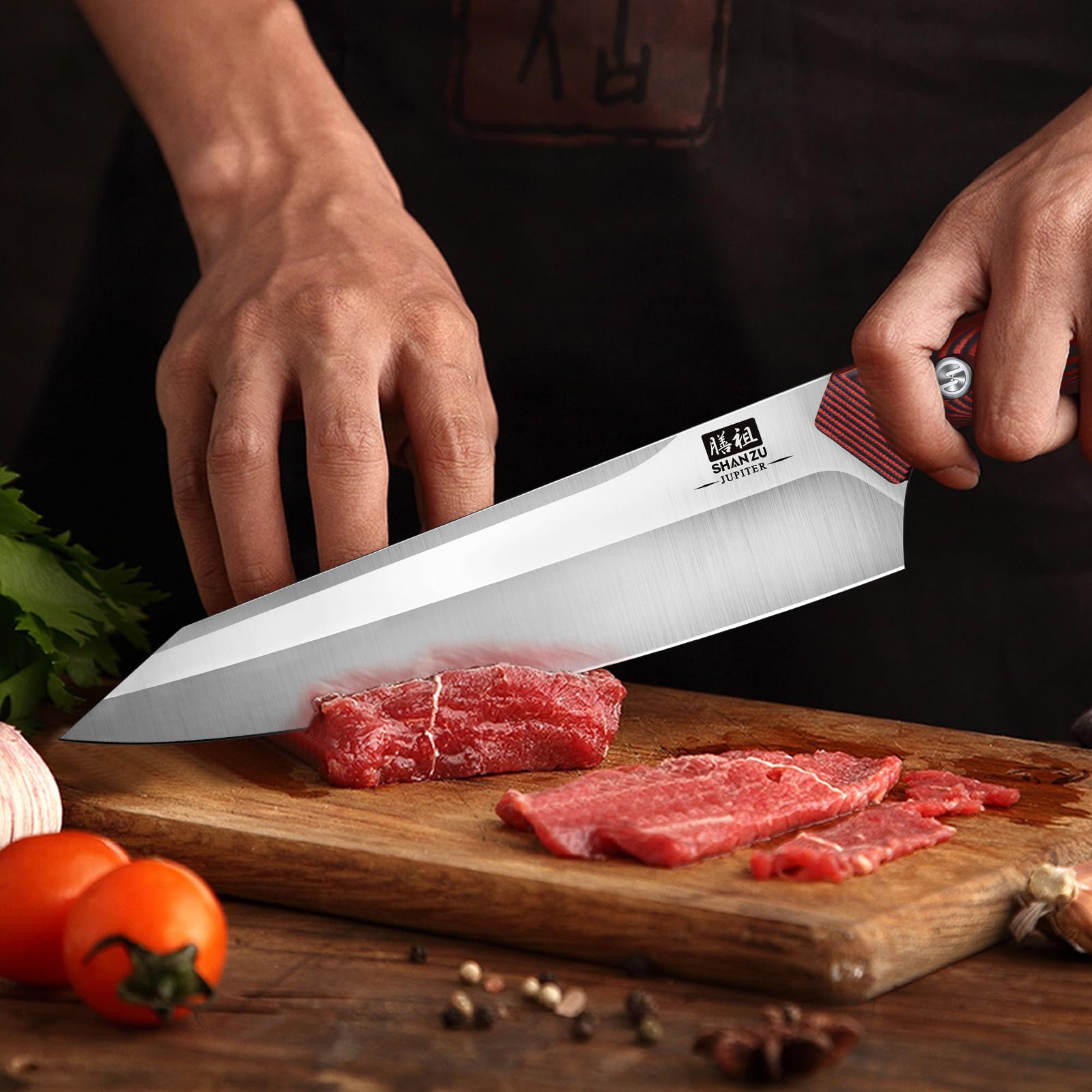 SHAN ZU Kitchen Knife, Swedish Steel 14C28N Chef's Knife High-Class Professional Europe Style 8 inch Cooking Meat Vegetable Kitchen Knives, Ultra Sharp Chef Knife with Upgraded Two-tone G10 Handle