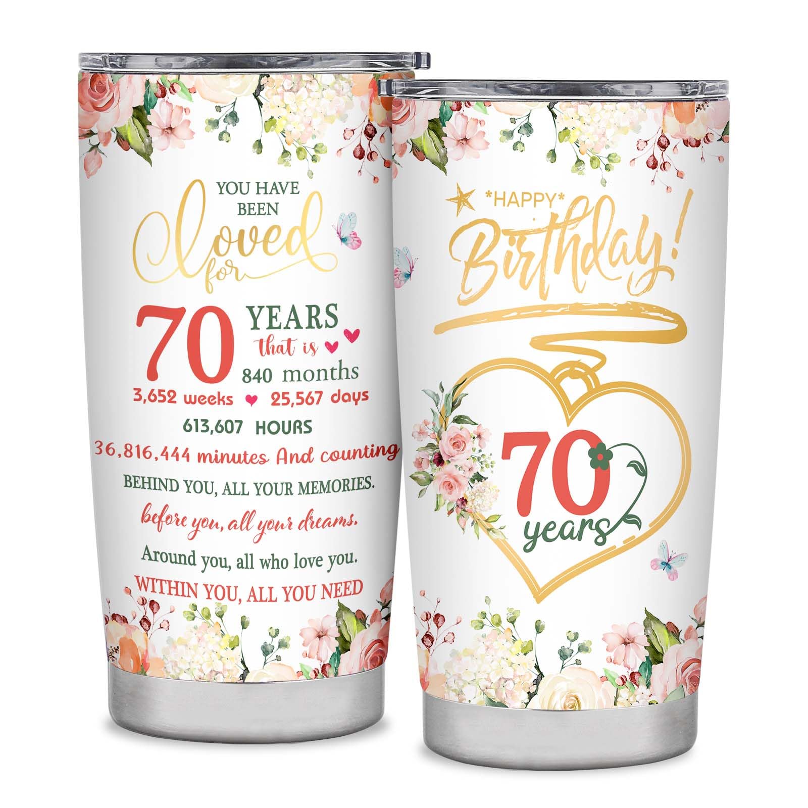 70th Birthday Gifts for Women, Happy 70 Year Old Birthday Gift, Best Gifts for 70 Year Old Woman, 1953 Birthday Gifts for Women Tumbler Cup 20oz With Lid