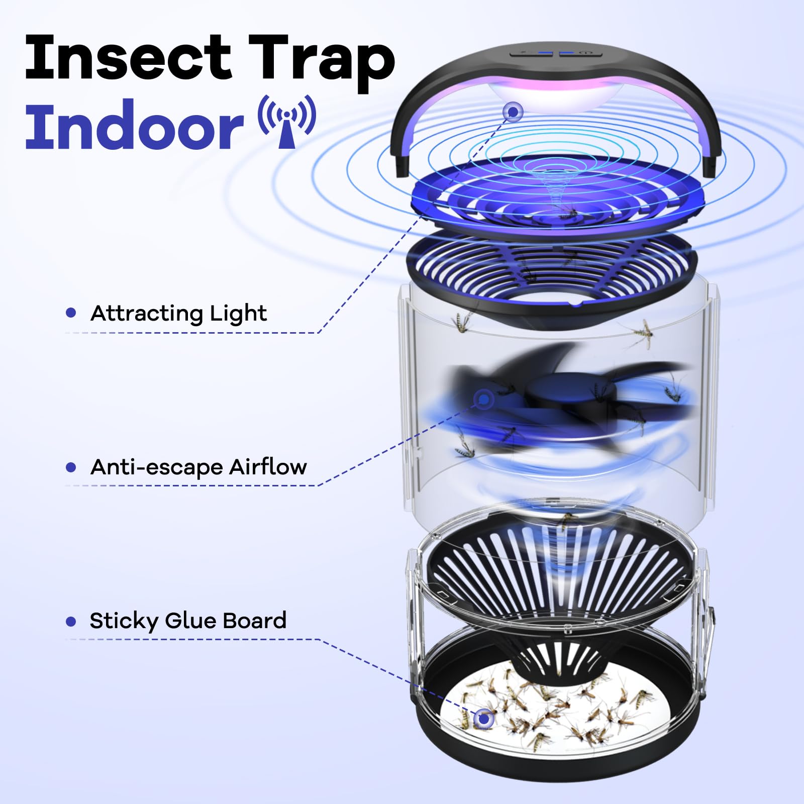 Fruit Fly Traps Indoors, Gnat Traps for House, Fly Traps, Bug Zapper Indoor, Insect Traps with 10 Sticky Glue Boards, Black