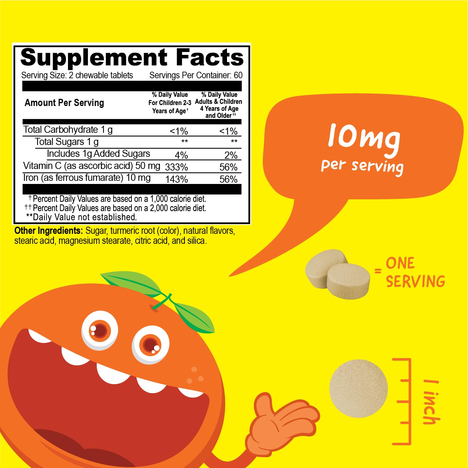 VitaWorks Kids Iron 10mg with Vitamin C 50mg Chewable Tablets - Tasty Natural Flavored - Vegan, Vegetarian, GMO-Free, Nut Free - Dietary Iron Supplement - Blood Formation for Children - 120 Chewables