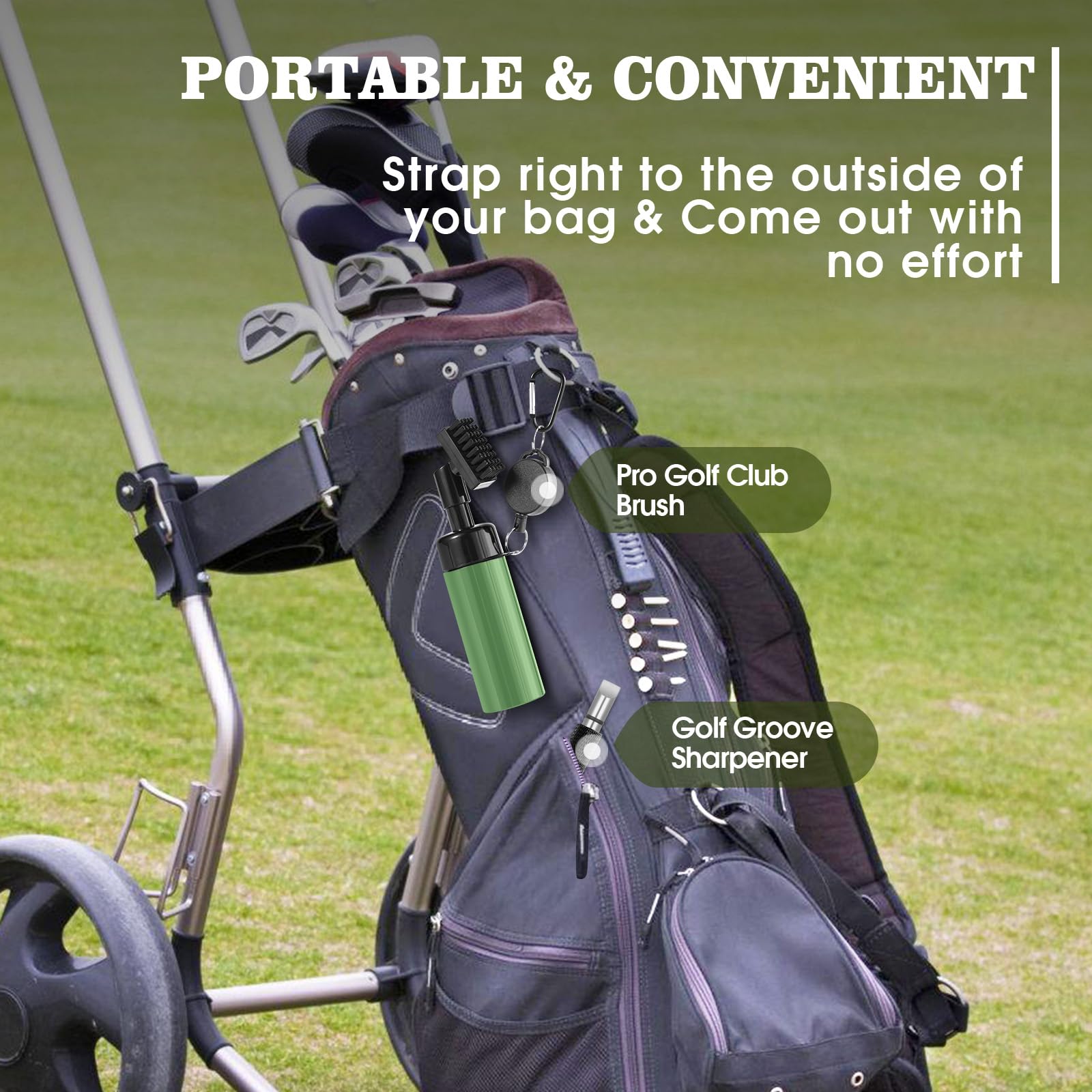 Pro Golf Club Cleaner Brush with Golf Groove Sharpener Tool 8 Inches Golf Water Brush with Retractable Clip Hold 5oz of Water Ideal Golf Accessories for Men/Women(Green)