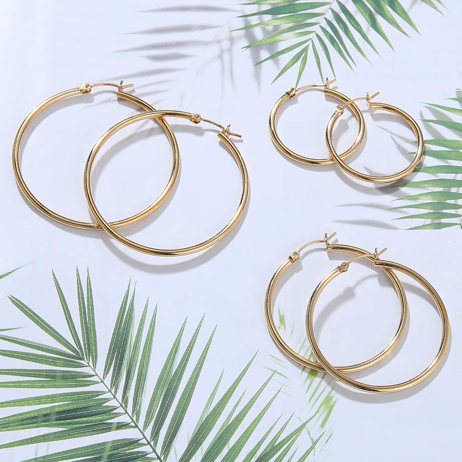 Gacimy Gold Hoop Earrings for Women, 14K Gold Plated Hoops with 925 Sterling Silver Post, Yellow Gold 30 40 50mm Medium Hoop Earrings for Women