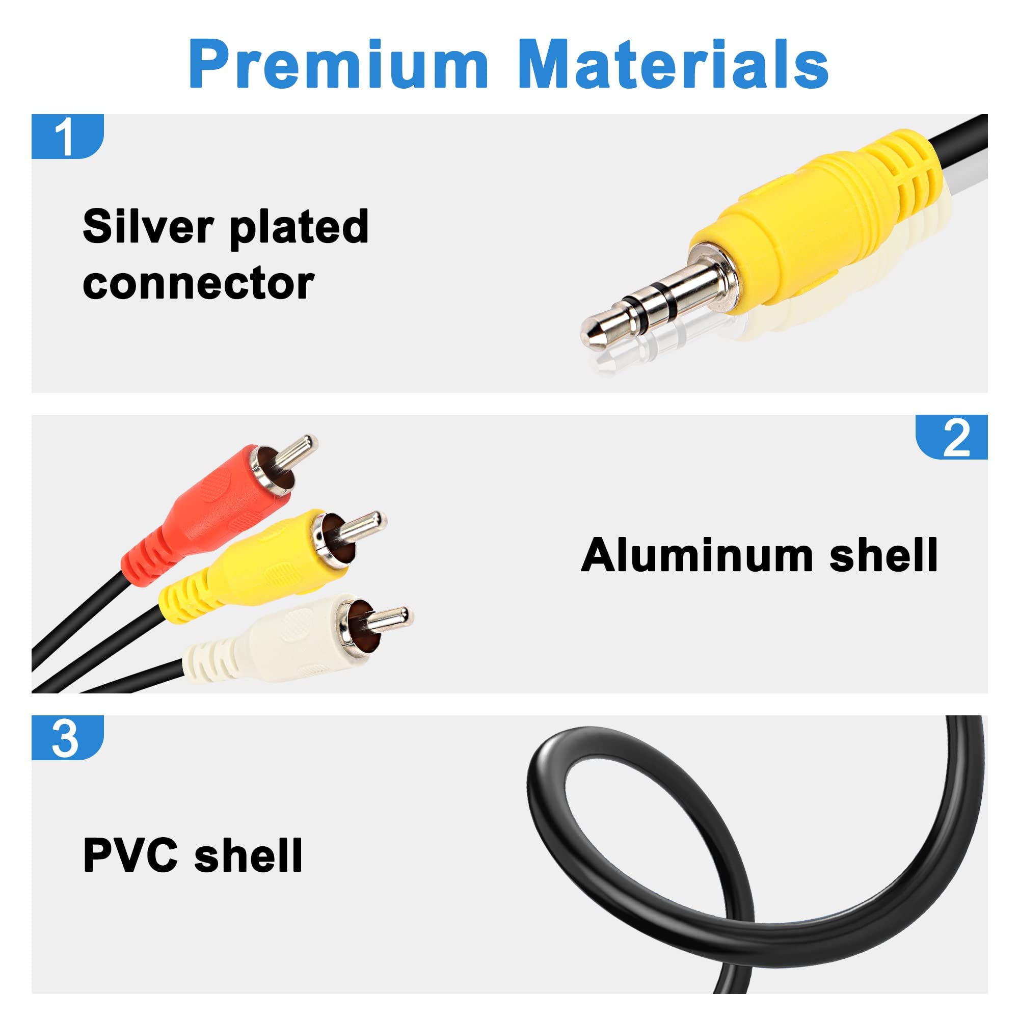 XMSJSIY S-Video 7 Pin with 3.5mm 1/8" TRS Male to 3 RCA Male Composite Video Extender Cable Adapter for DVD,TV,HDTV,CD Players,PC Laptop-1.8M