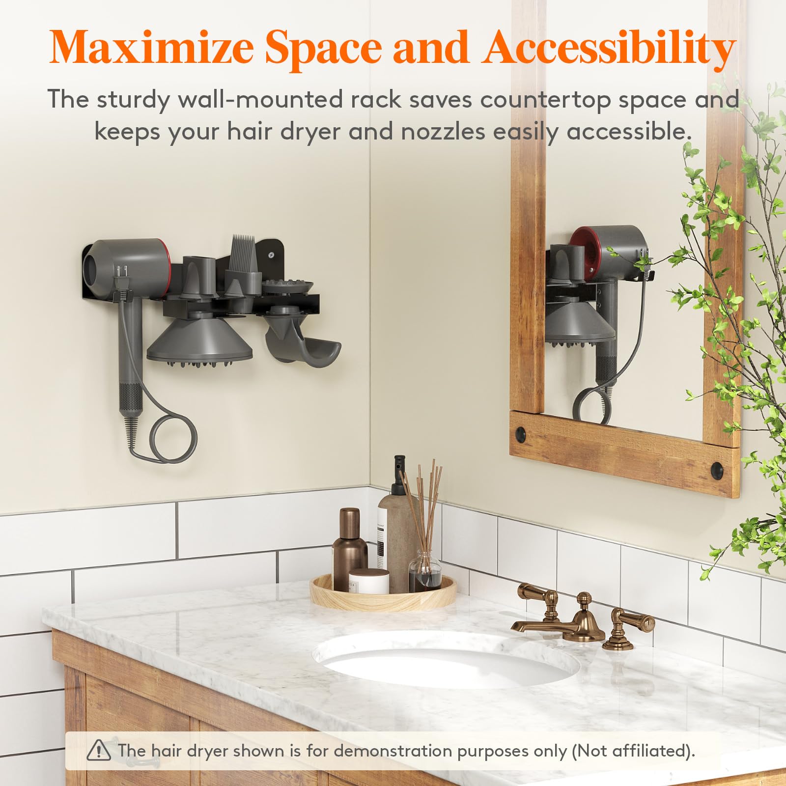 Lifewit Hair Dryer Holder Wall Mounted, Metal Blow Dryer Stand for Dyson Hair Dryer, Hair Tools Organizer with Accessories Storage for Bathroom and Salon, Black