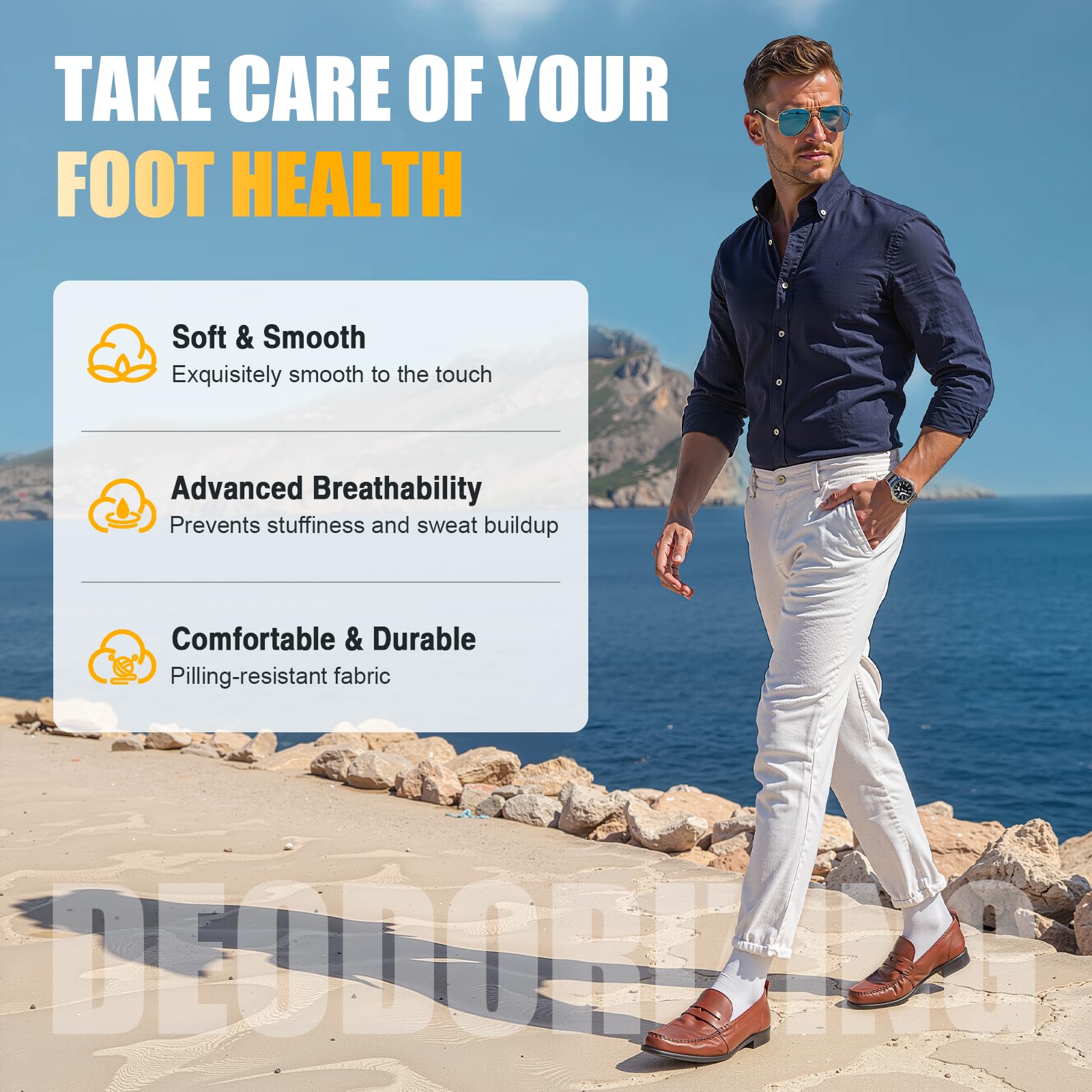 KAVOBO Men's Silver Ion Moisture Wicking Socks - Odor Control Defense Mid-Calf, Breathable Cotton Gift Pack