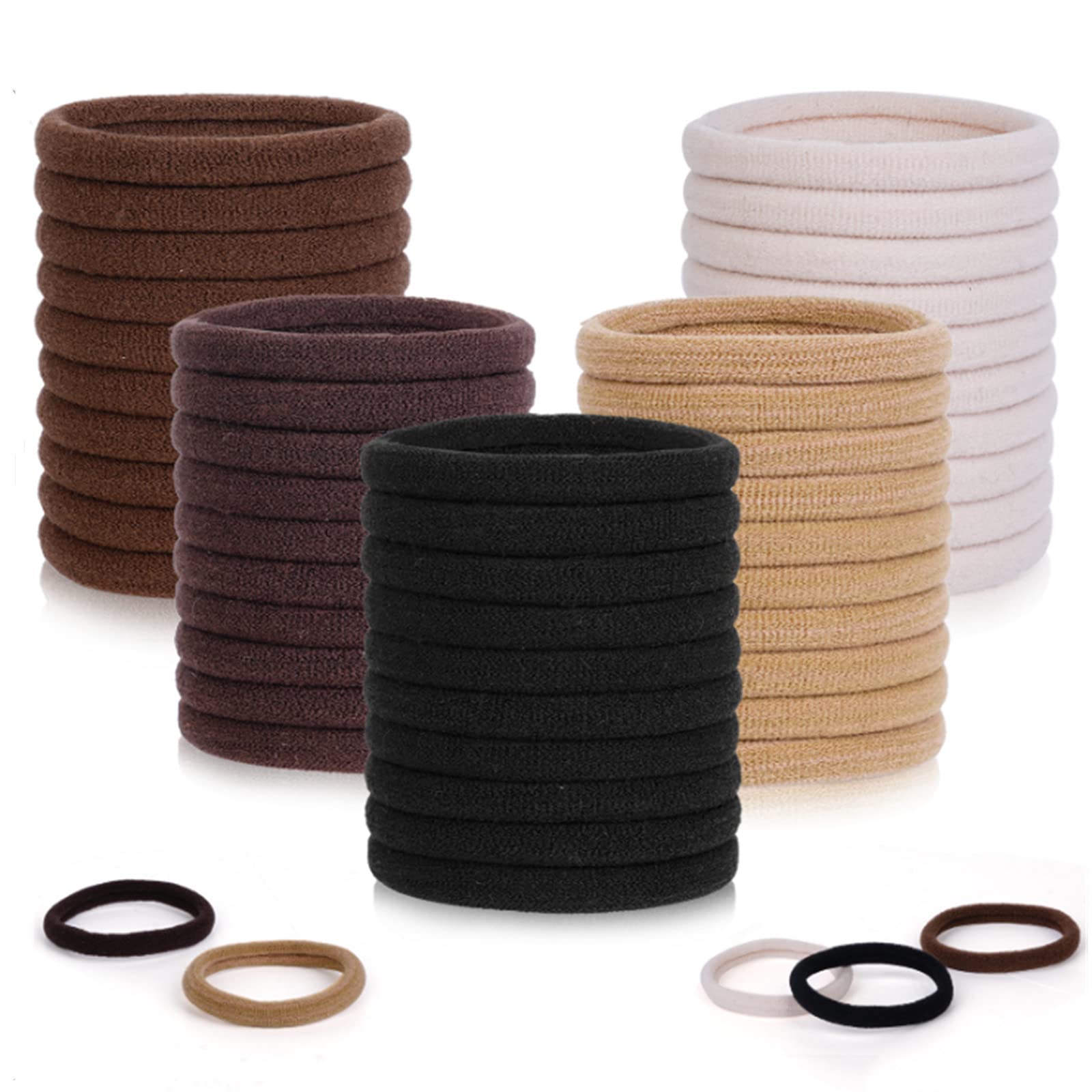 Pimoys 100 Pcs Elastic Hair Ties, Thick Seamless Hair Bands No Damage Soft Ponytail Holders Hair Accessories for Girls Women, Neutral