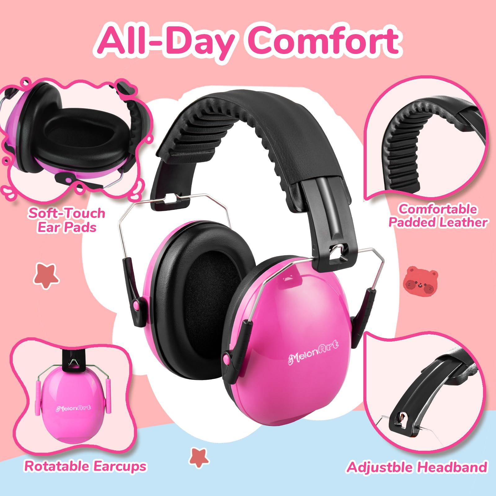 MelonArt Kids Ear Protection Ear Muffs Noise Cancelling Headphones for Kid Toddler Adult Autism Sensory, 27dB Noise Reduction Earmuffs Hearing Safety for Shooting Monster Truck Concert Fireworks