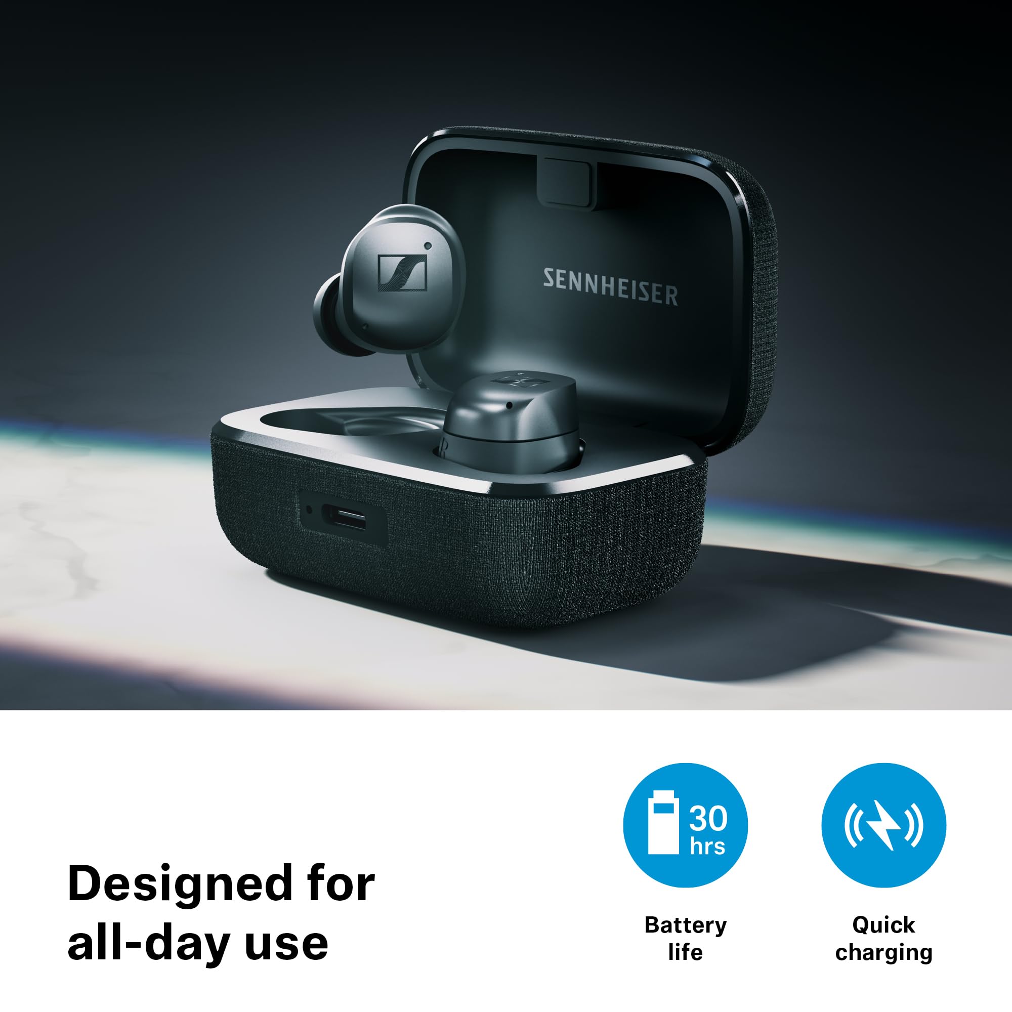 Sennheiser MOMENTUM True Wireless 4 Smart Earbuds with Bluetooth 5.4, Crystal-Clear Sound, Comfortable Design, 30-Hour Battery Life, Adaptive ANC, LE Audio and Auracast - Black Graphite