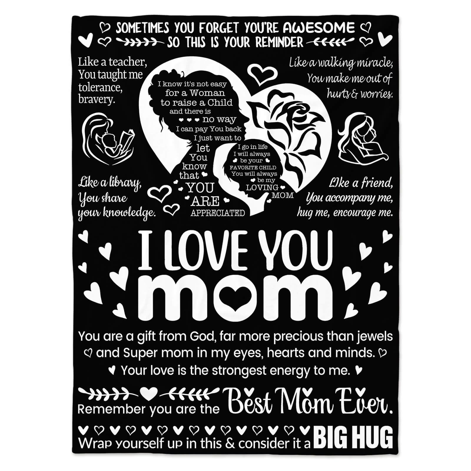 Mothers Day Blankets for Mom from Daughter & Son, I Love You Mom Gifts Blankets, Warm Soft Blankets for Mom, Mom Birthday Gifts, Best Mom Ever Gifts Blankets, 50" x 70"(Grey)