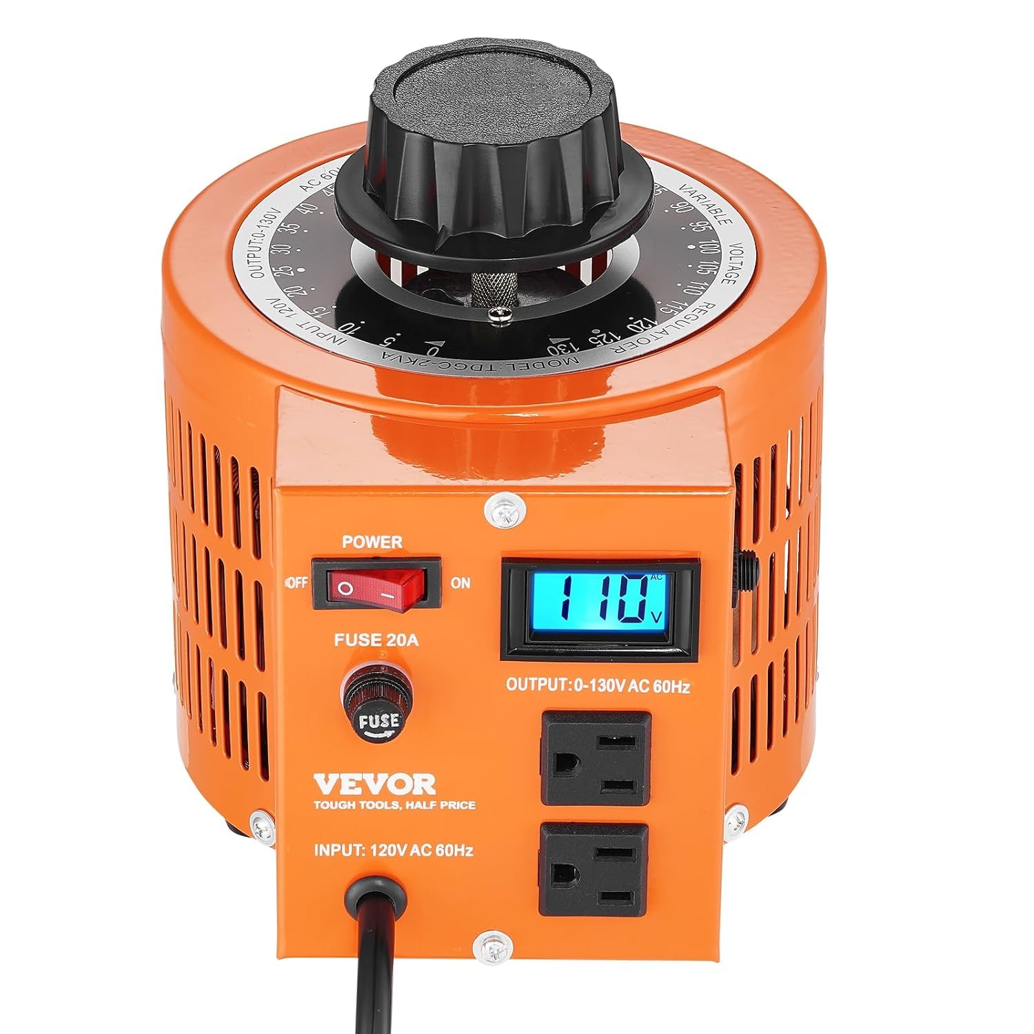 Vevor 2000VA 20A Auto Transformer 110V 60Hz Input Voltage Digital Display 0-130V Output Automatic Voltage Regulator for US Plug: Tools & Home Improvement