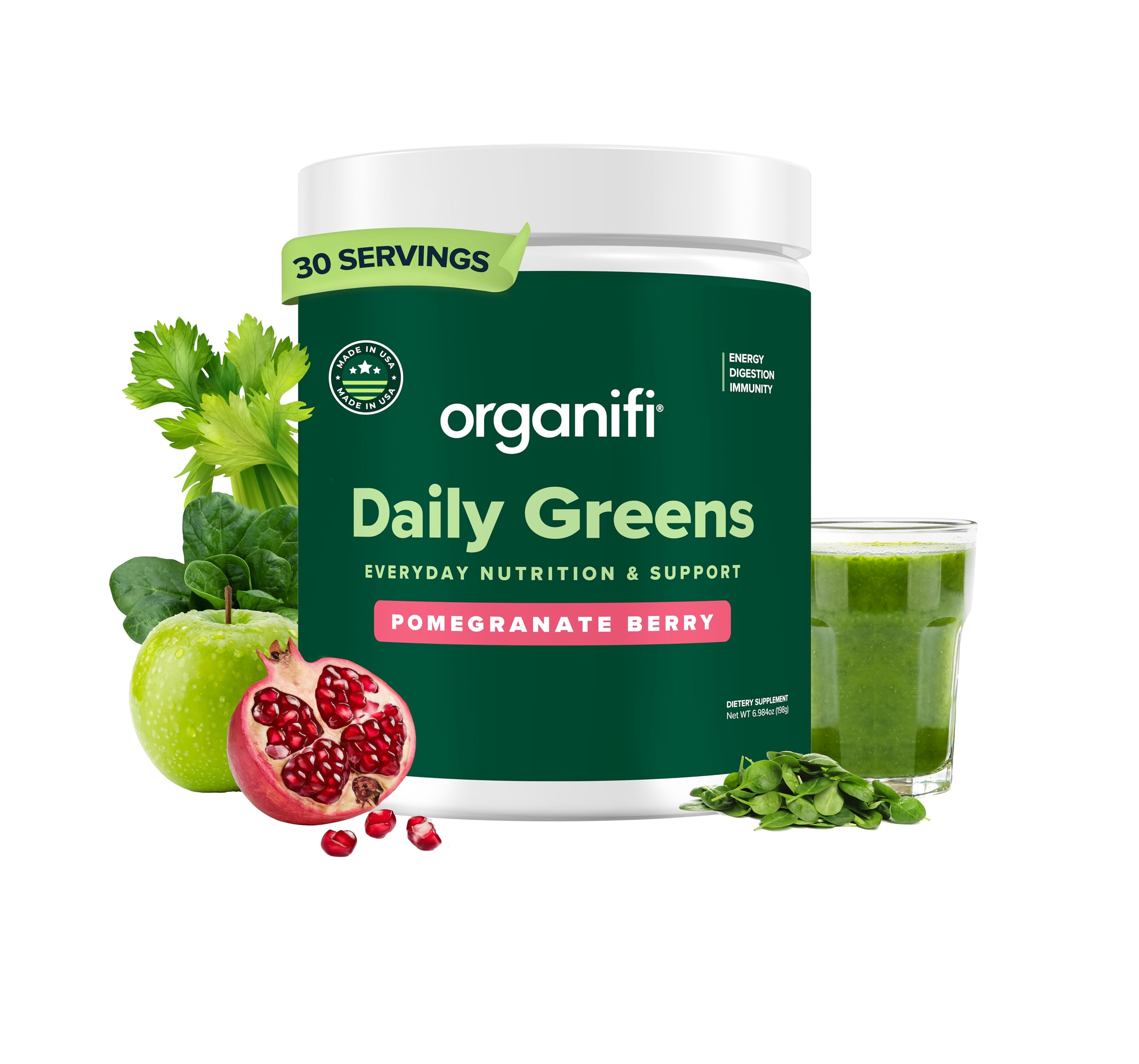 Organifi Daily Greens - Everyday Nutrition and Support - Greens Powder for Energy, Digestion, and Immunity, 30 Servings