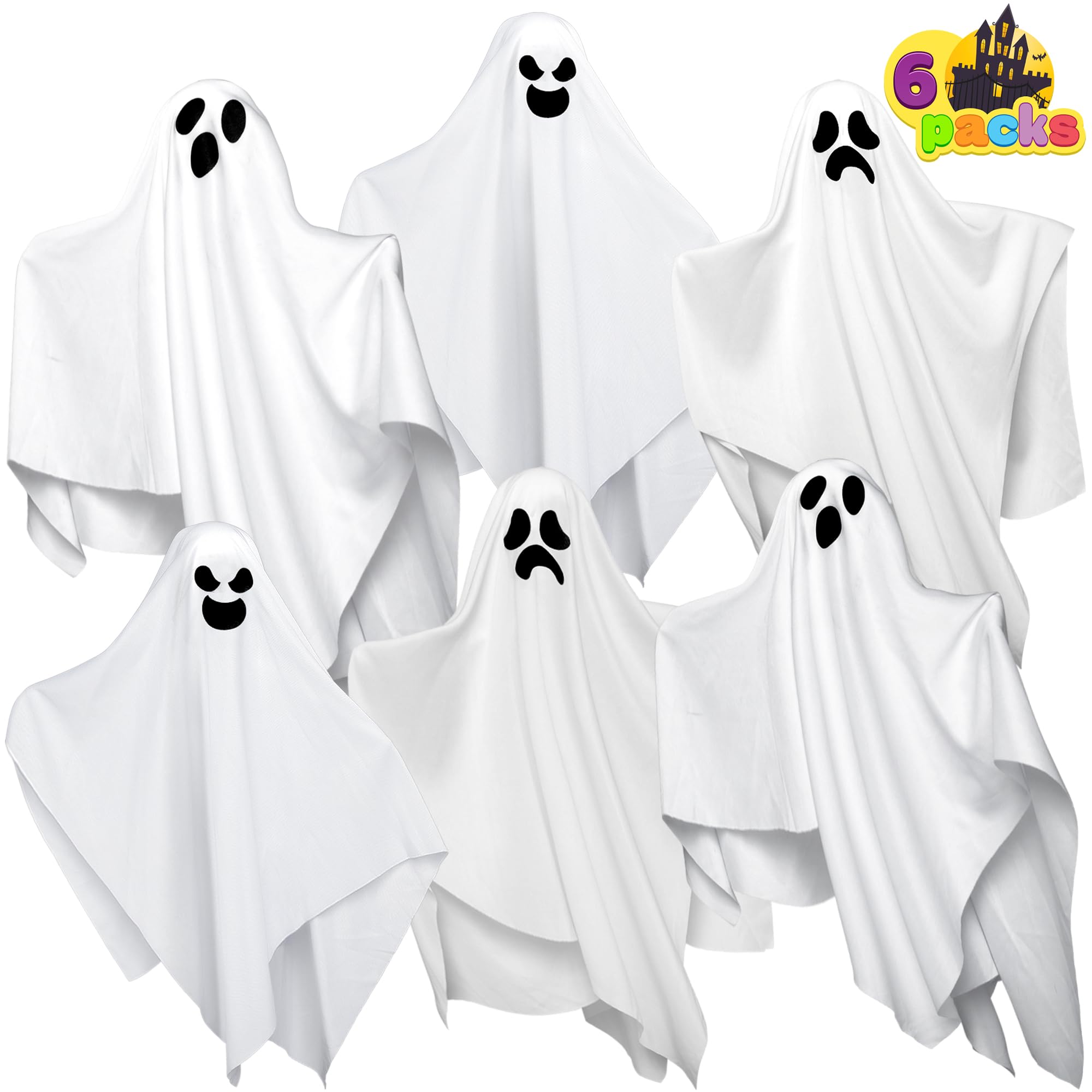 JOYIN 6 Pcs Halloween Decorations Outdoor Hanging Ghost, 19.6” White Flying Ghost for Halloween Party Decorations, Hanging Decor for Indoor Garden Yard Front Porch Patio Lawn Holiday Decoration Props