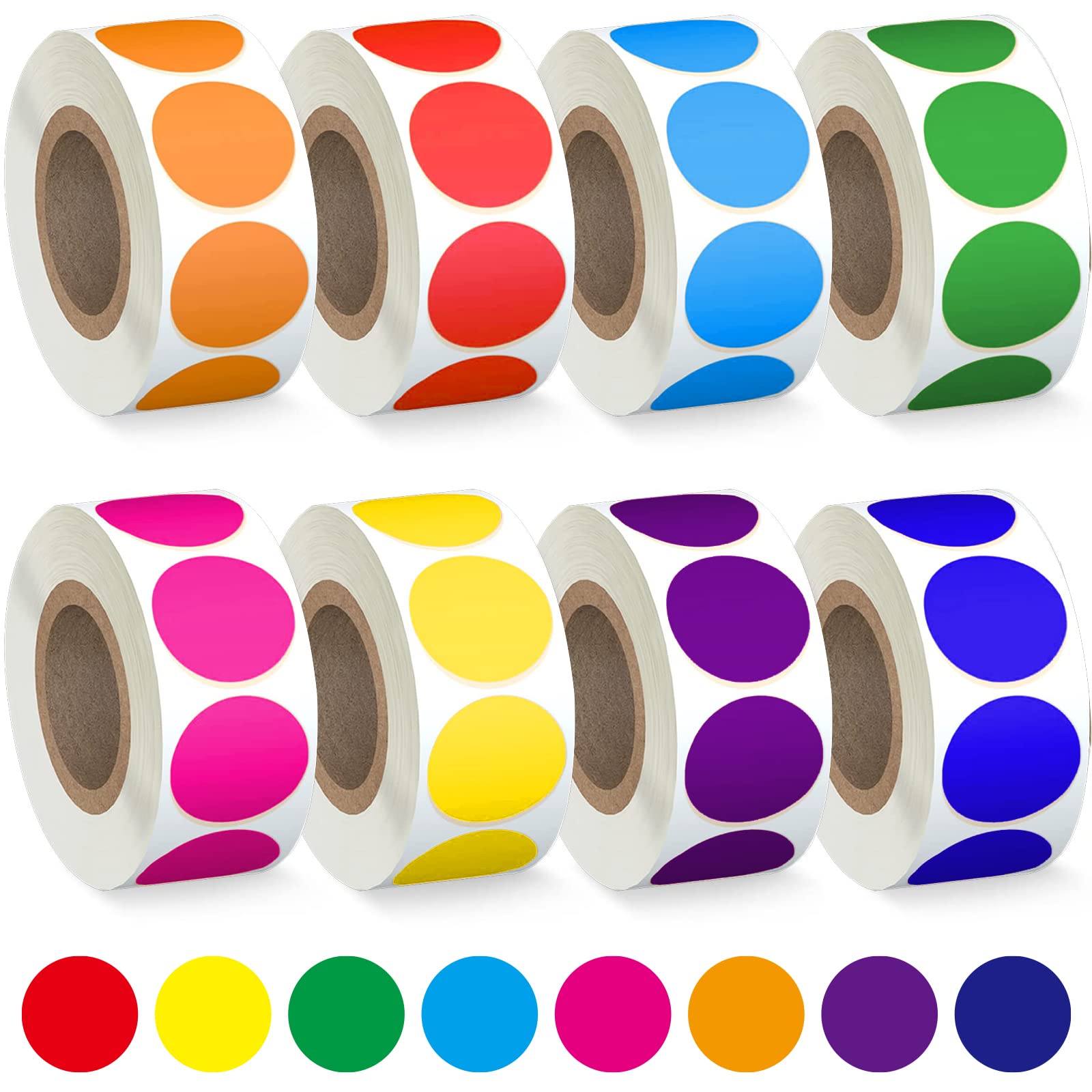 4000 PCS 3/4" Colored Dot Stickers Circle Color Coding Labels, 8 Color Style Colorful Coding Label Sticker for Office, Student Classroom(8 Rolls, 3/4 Inches)