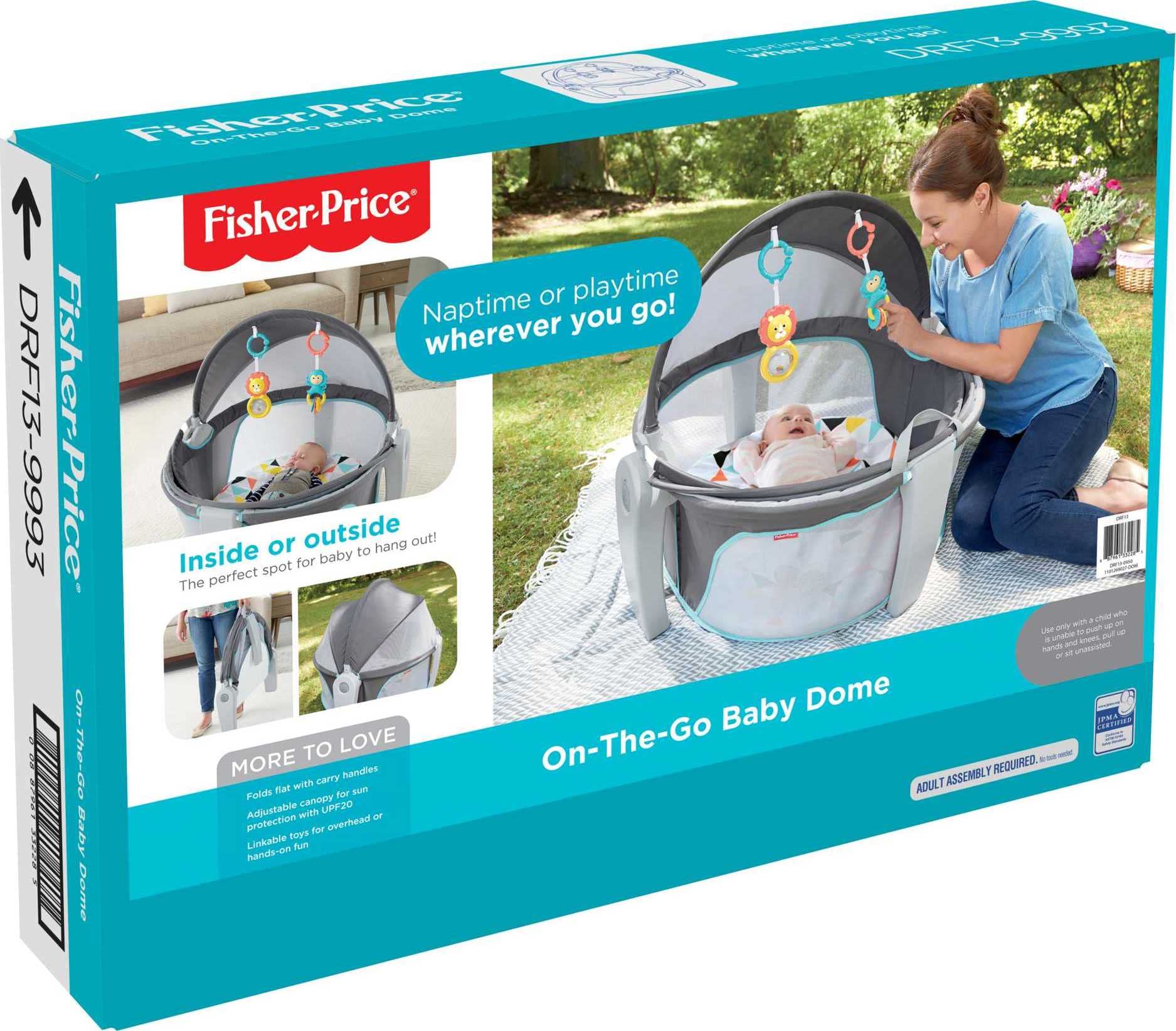 Fisher-Price Portable Bassinet On-The-Go Baby Dome, Travel Play Space with Developmental Newborn Toys & Canopy, Windmill