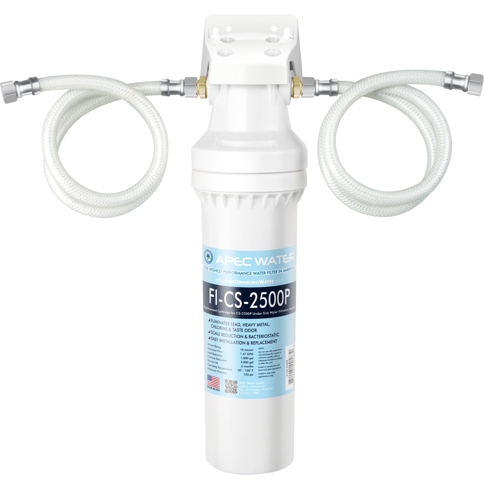 APEC Ultra High Capacity Under Sink Water Filtration System Plus Scale Inhibitor - Premium Quality US Made Filter (CS-2500P)