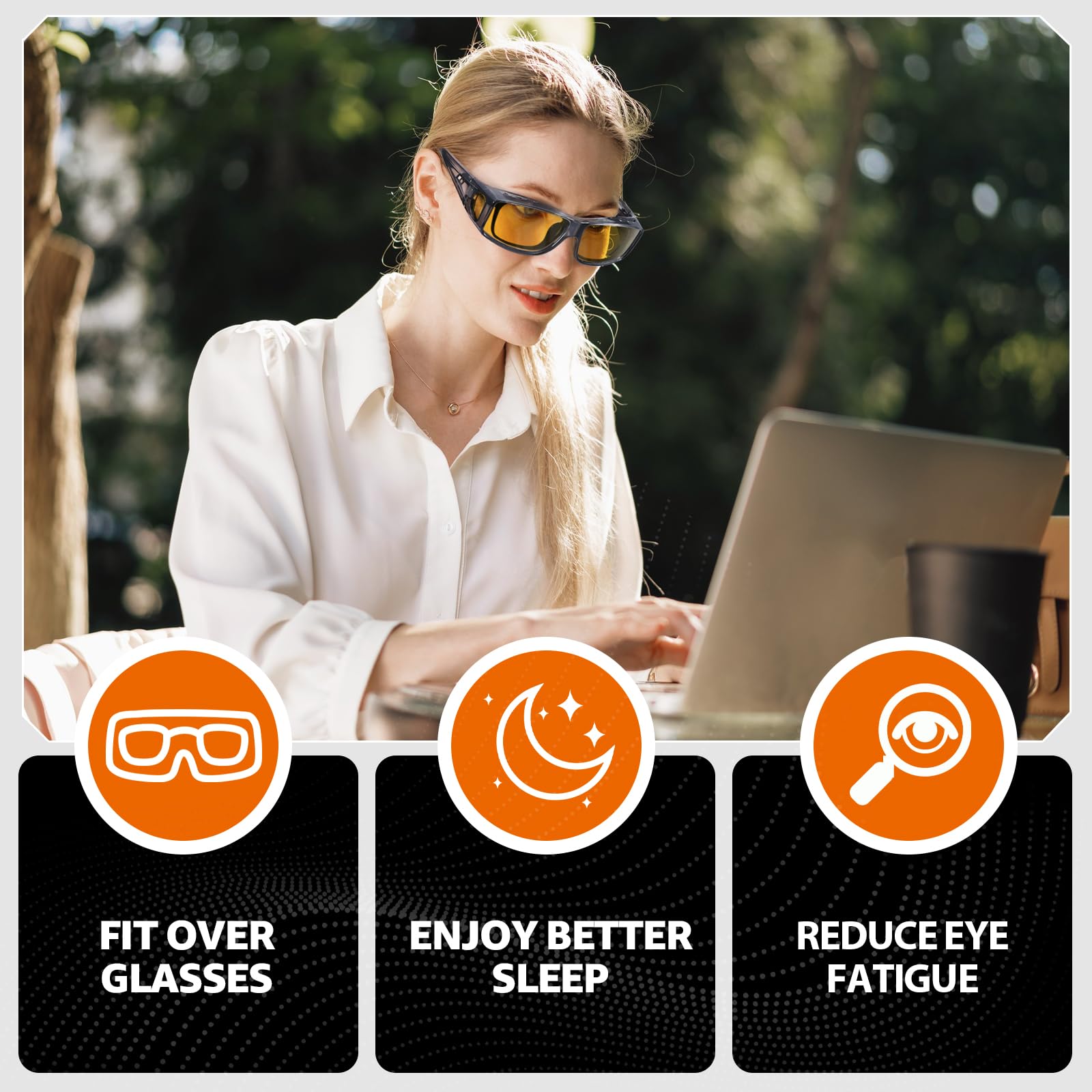 TJUTR Blue Light Blocking Fit Over Glasses for Women Men, Computer Gaming Glasses Anti Eyestrain, Sleep Better TB0311