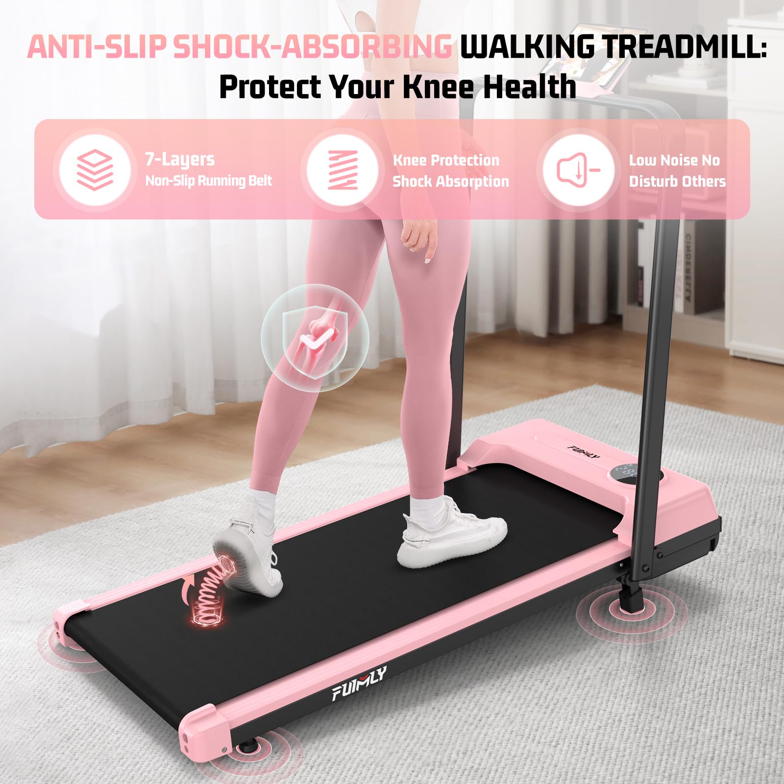 FUNMILY Foldable Walking Pad with Handle Bar, 4 in 1 Under Desk Treadmill with Incline, 2025 Upgraded Smart Folding Treadmill for Home/Office, Ultra-Quiet