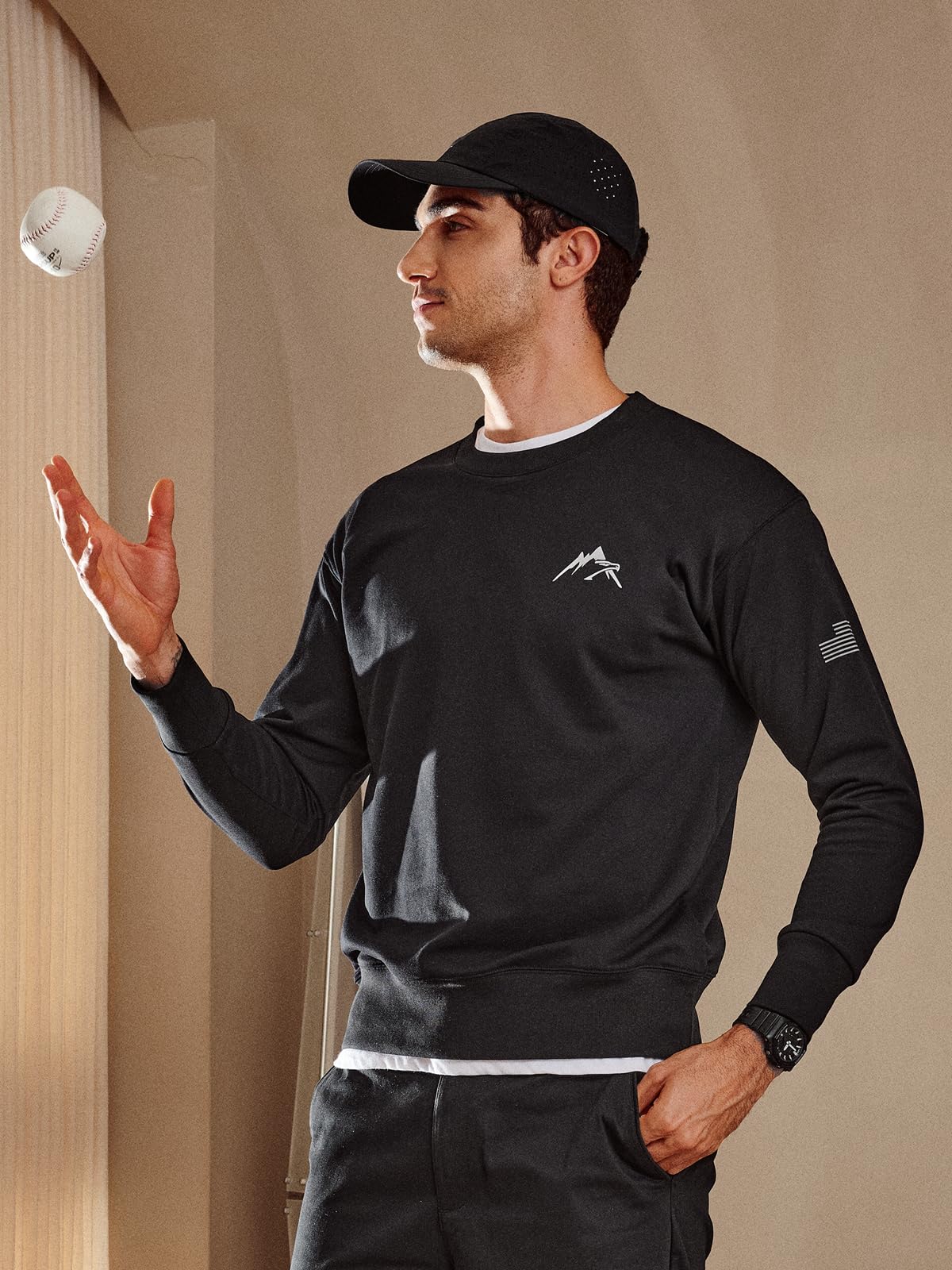 NORTHYARD Men's Crewneck Sweatshirt Long Sleeve Cotton Pullover Moisture Wicking Comfortable Casual Sweatshirts for Men BLACK M