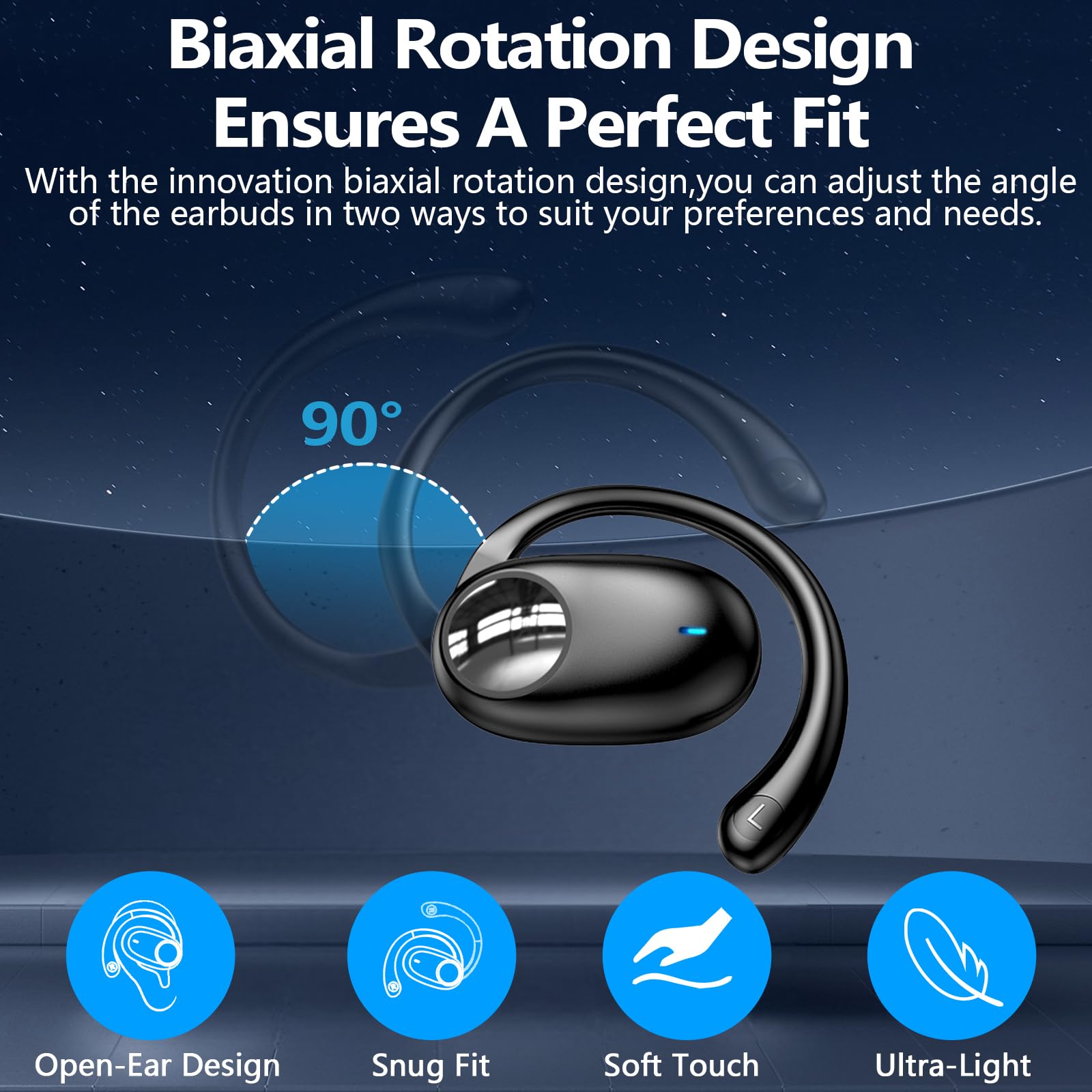 kurdene Open Ear Headphones,Bluetooth 5.3 Wireless Sports Earbuds-Black