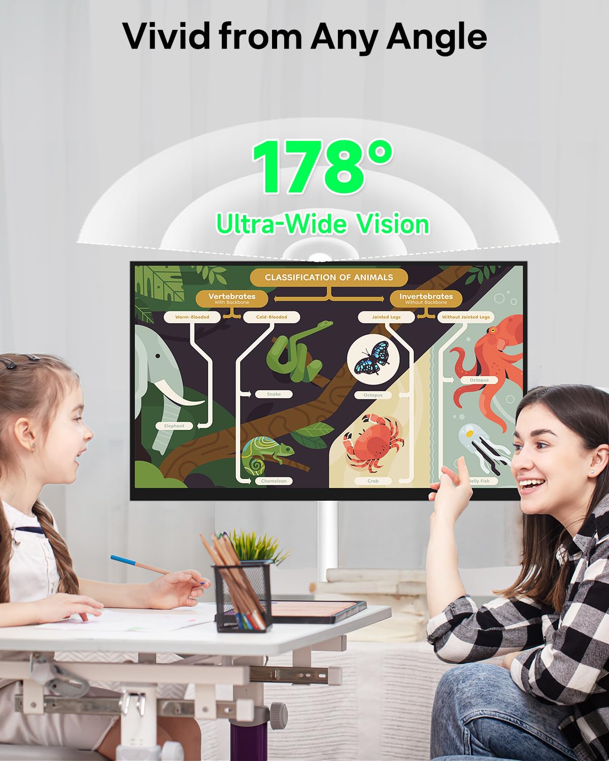 SYLVOX 27'' Smart Rolling Display with Stand, 1080P Portable Touchscreen Monitor for Streaming TV Apps, Built-in Battery (4-5H), Full Swivel Rotation for Home, Office & Entertainment