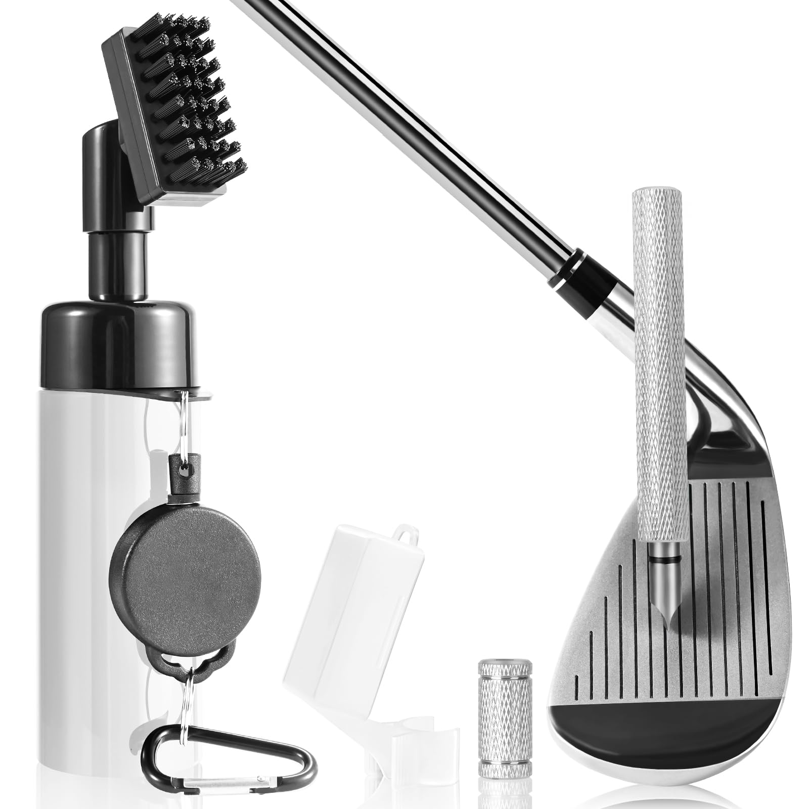 Pro Golf Club Cleaner Brush with Golf Groove Sharpener Tool 8 Inches Golf Water Brush with Retractable Clip Hold 5oz of Water Ideal Golf Accessories for Men/Women(White)