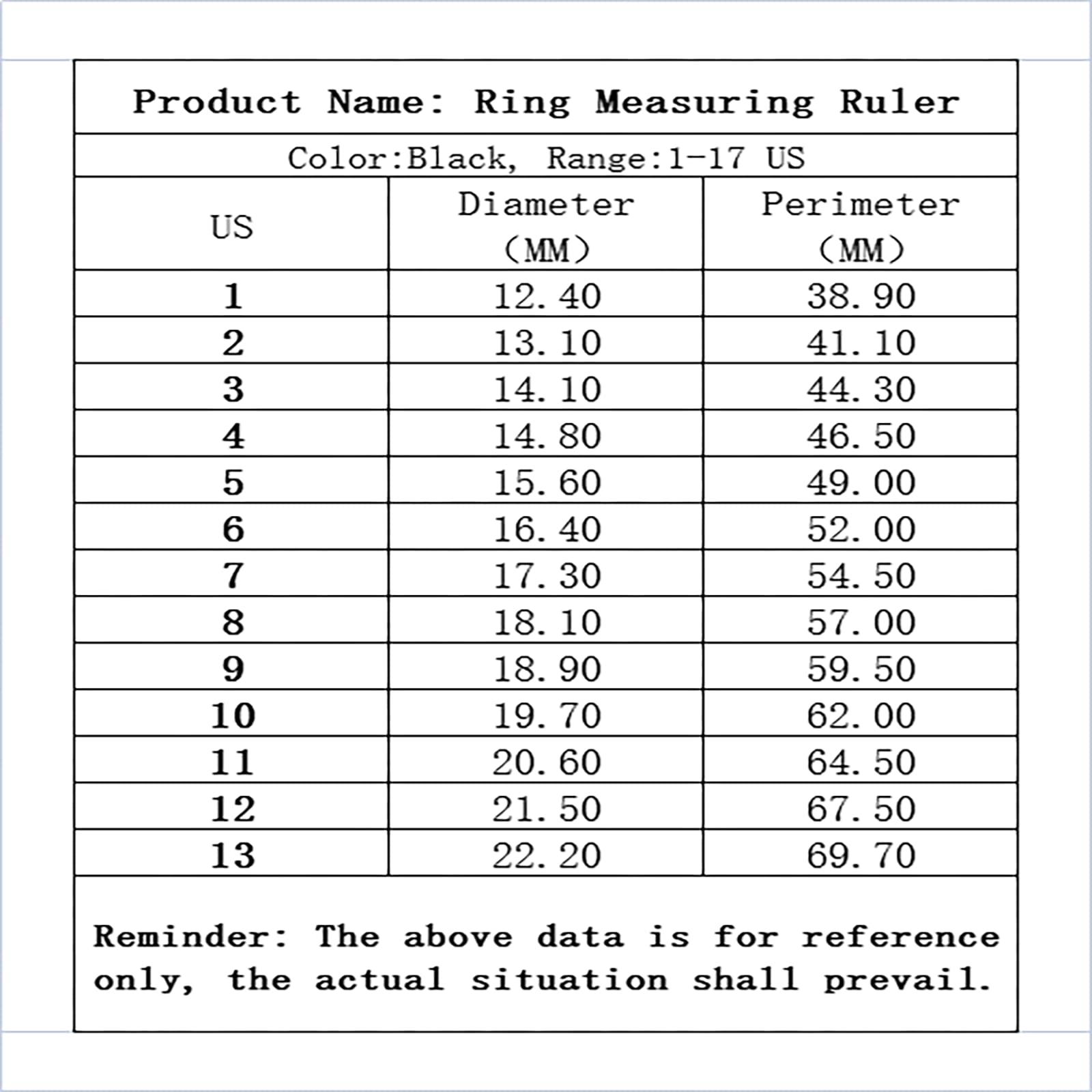 1 Pack US Ring Sizer Measuring Gauge, 1-17 US Rings Size, Plastic Finger Sizing Measure Tool, Reusable, Black