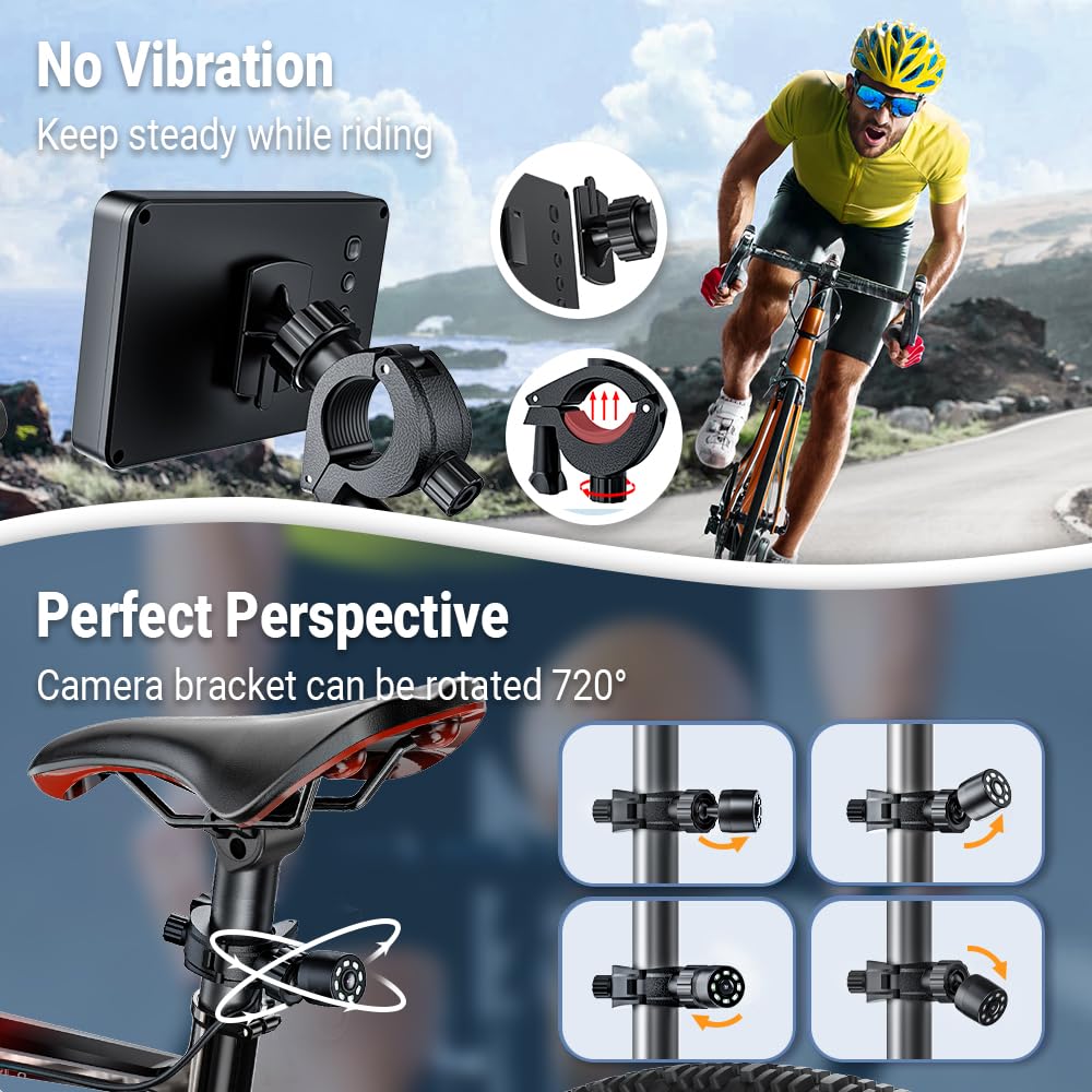 FEISIKE Handlebar Bike Mirror, Bicycle Rear View camera with 4.3'' HD Night Vision Function, 145° Wide Angle View, Adjustable Rotatable Bracket, Compatible with Bicycle, Mountain, Road Bike