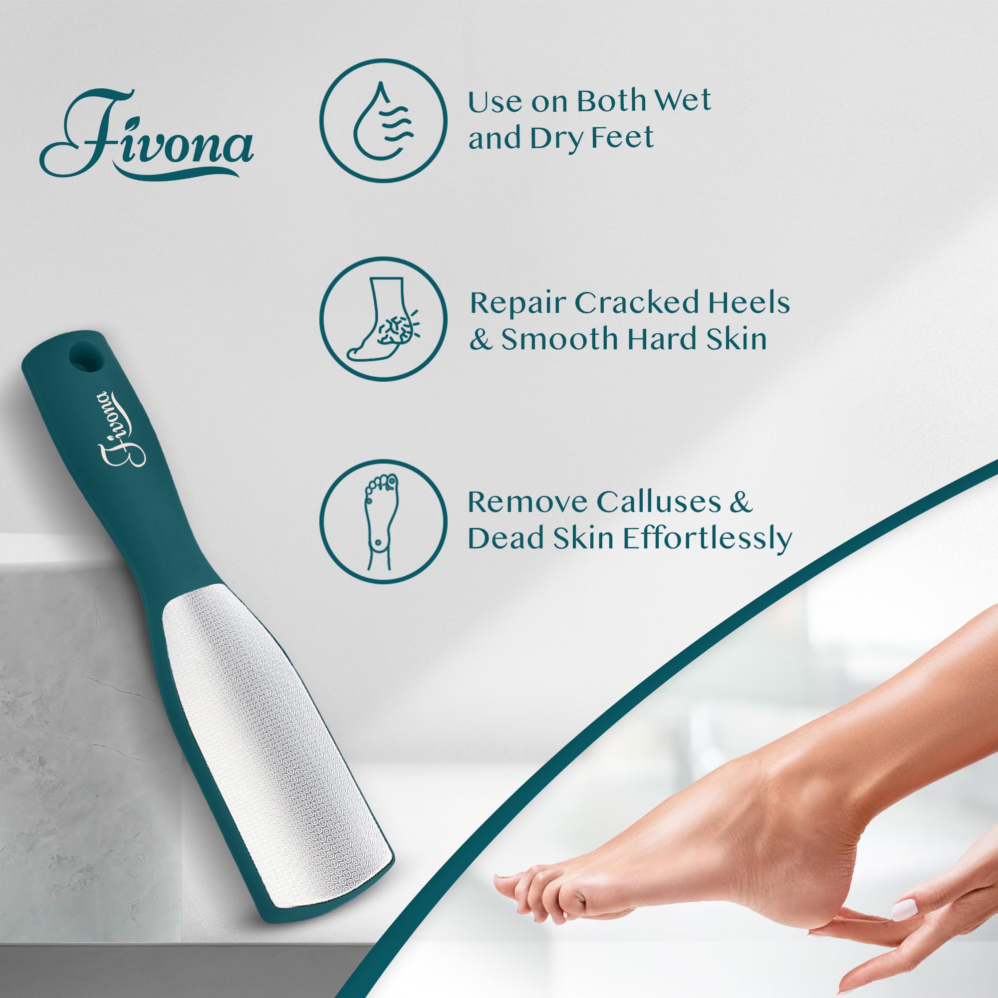 Fivona 2 in 1 Foot Care Kit - Epsom Salt Foot Soak Blend with Tea Tree and Essential Oils - Double-Sided Foot File Stainless Steel Pedicure Tool for Cracked Heels, Callus Remover