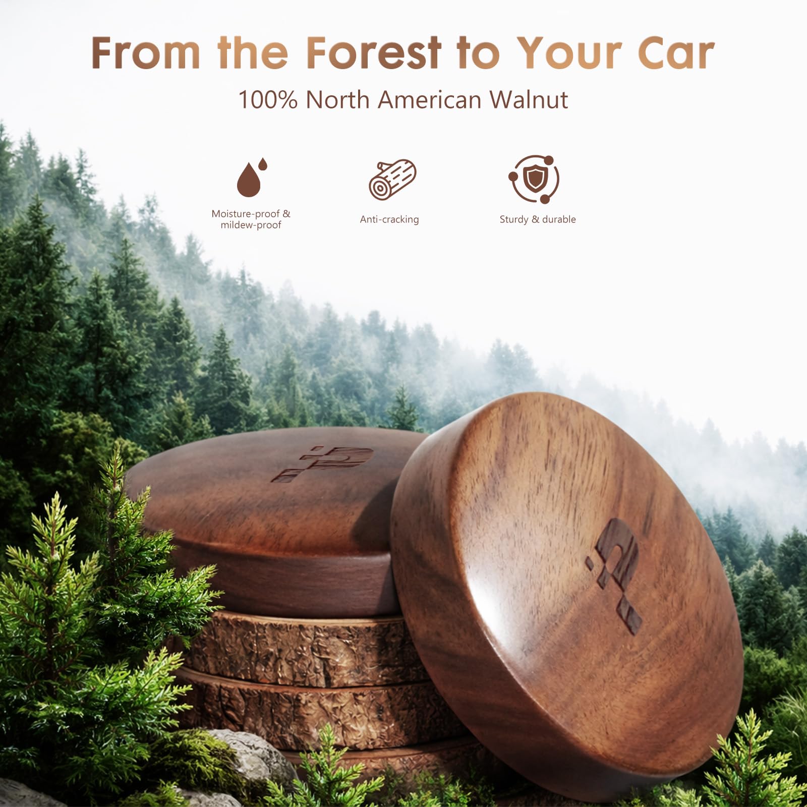 PERPOTAO Wooden Car Air Freshener for Vent, Refillable Essential Oil Diffuser Clip, Long-Lasting Natural Scent, Sustainable Wood & Metal Luxury Auto Deodorizer -Pine scent