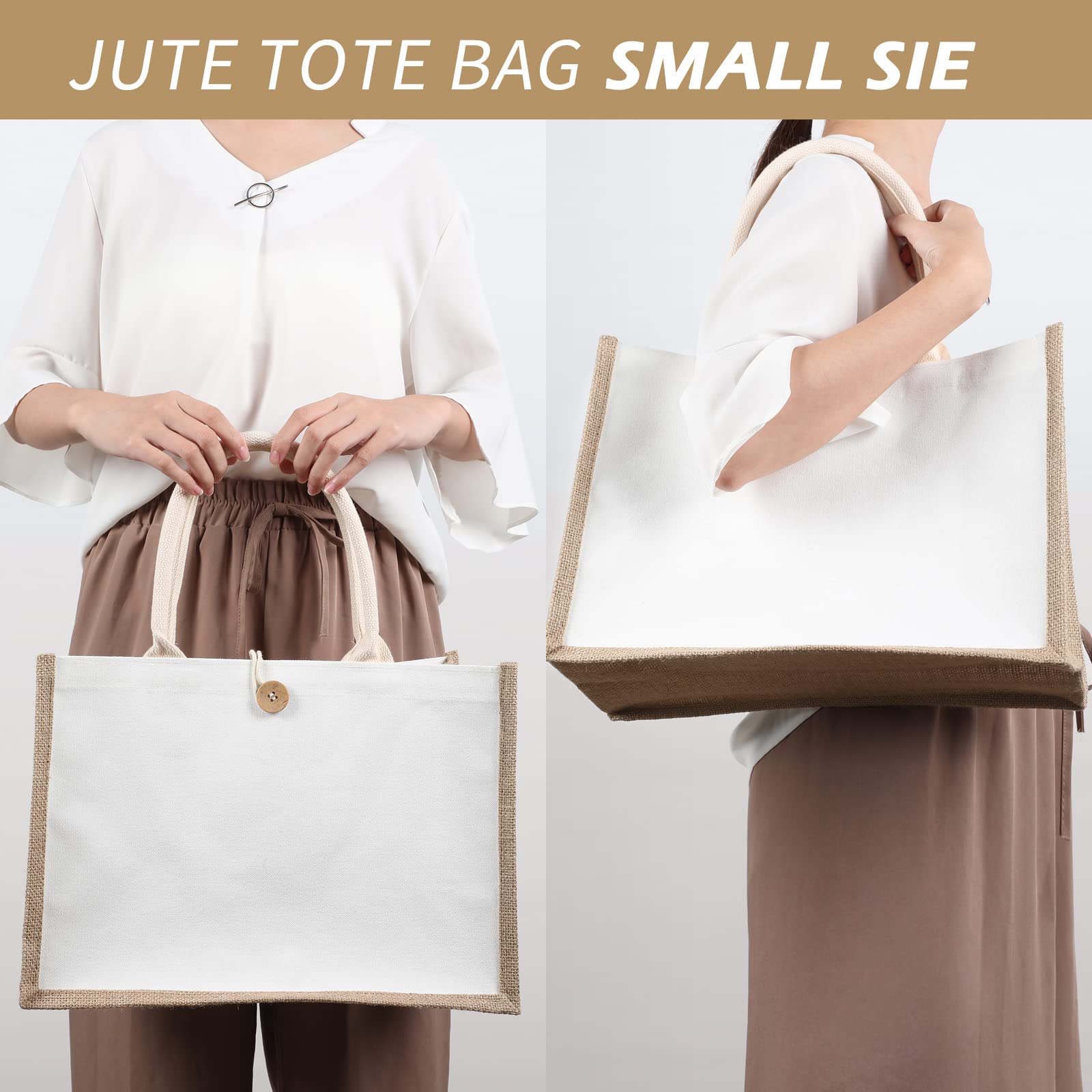 12 Pieces Jute Tote Bags Burlap Tote Beach Bags with Handles Reusable Waterproof Tote Shopping Bag Blank DIY Canvas Gift Bag Jute Travel Tote Bag for Beach Bridesmaid Wedding 14.57 x 10.24 x 6.69 Inch