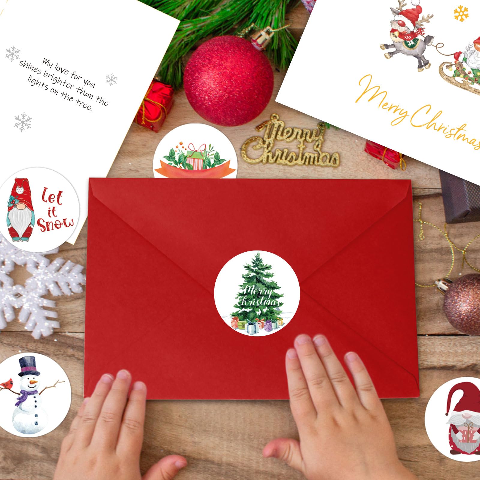 RINOLY Set of 24 Gnome Christmas Cards Boxed with Envelopes and Stickers,Gold Foil Christmas Gnome Cards,6 Assorted Designs Holiday Cards,Bulk Christmas Greeting Cards- 4x6 inch