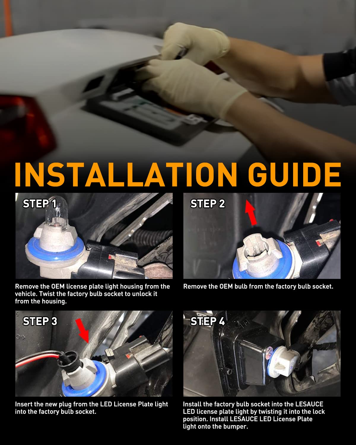 LESAUCE Full LED License Plate Light Tag Light For 2003-2018 Dodge RAM 1500 2500 3500 Pickup Truck, 6000K White, Smoke Lens, Tag Lamp Assembly Replacement, 2 PCS