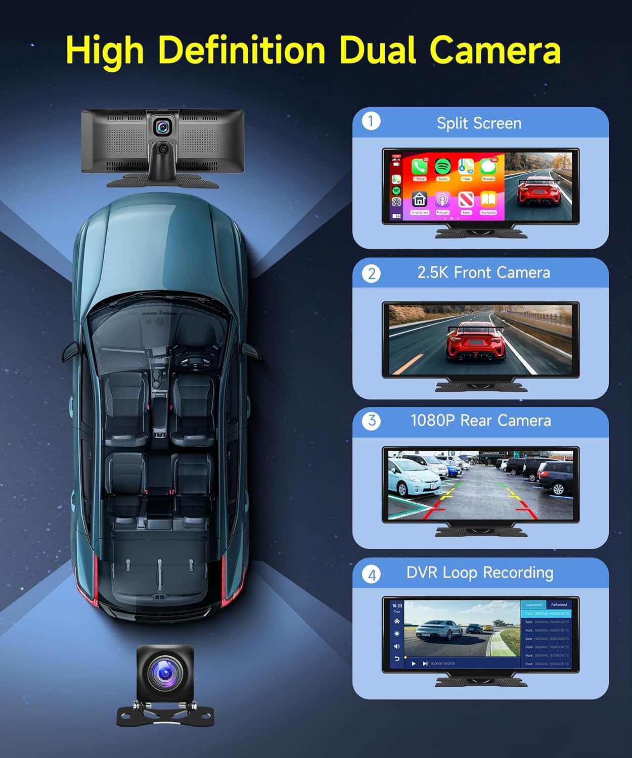 Podofo 9.3'' Wireless Carplay Screen for Car,HD 2.5K Front and AHD Backup Camera,Android Auto Airplay Mirror Link Touch Screen Bluetooth GPS Voice Control 64G TF Card,Car Play Screen for Car