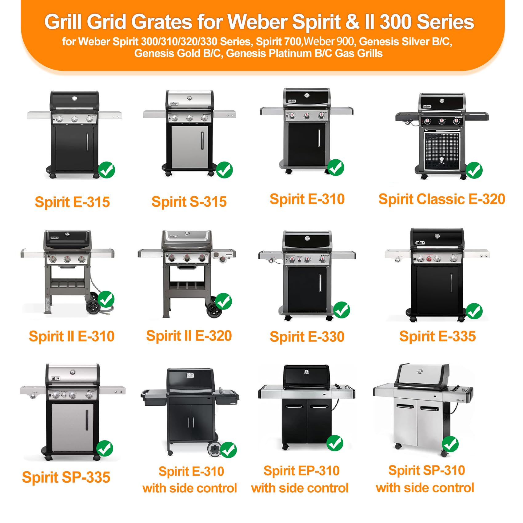 SafBbcue 17.5"Cast Iron Cooking Grates for Spirit & Spirit II 300 Series,Spirit E/S-310/320/330 SP-320,Spirit 700,Genesis Silver/Gold B & C,Genesis 1000-3500 Gas Grills,Part for Weber 7638 7639