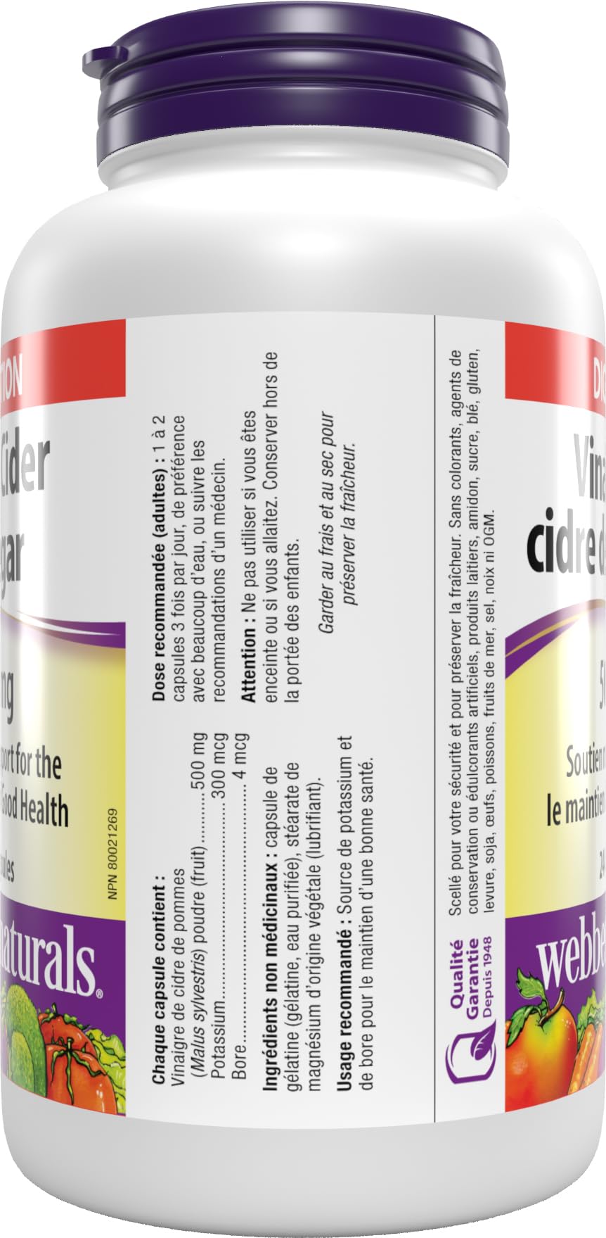 Webber Naturals Apple Cider Vinegar 500 mg, 240 Capsules