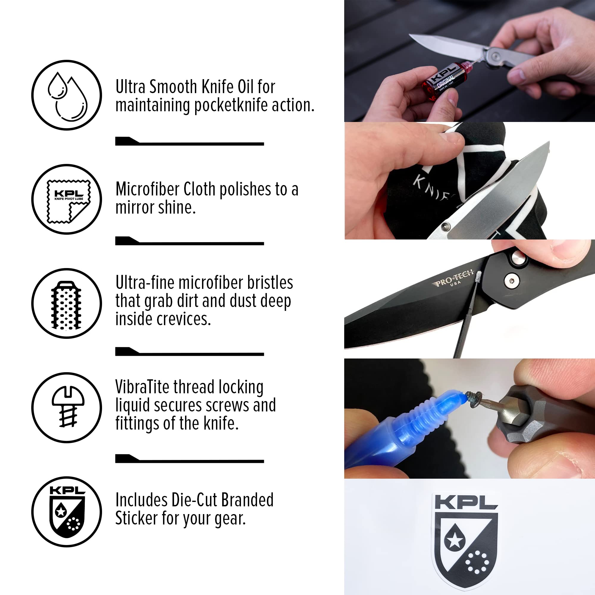 KNIFE PIVOT LUBE KPL Original Knife Care & Maintenance Kit Bundle for Blades Knife Pivot Lube Heavy,Pocket Knife Lubricant, Knife Honing Oil Knife Oil Lubricant for Blade Care, 10ml Oil Bottle