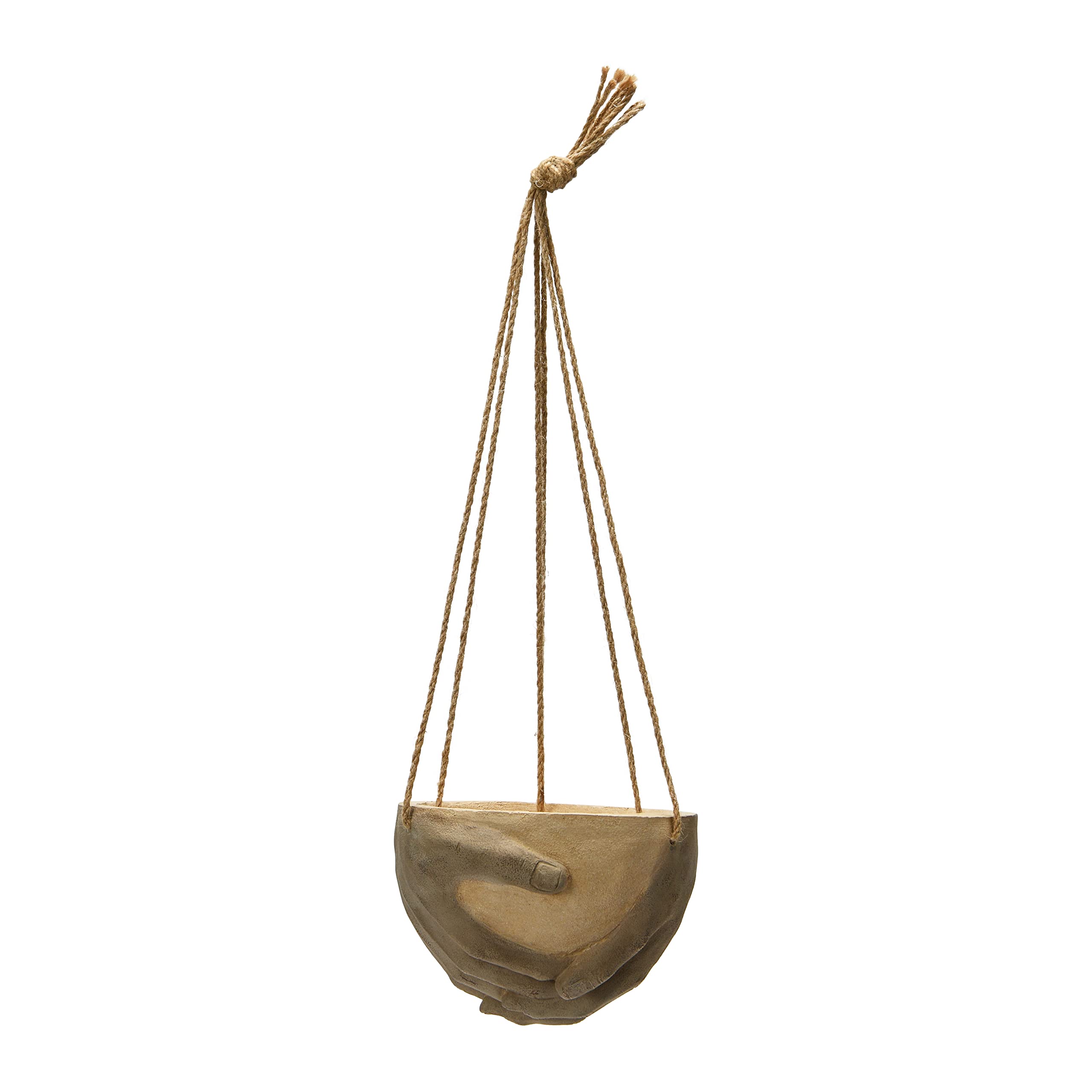 Creative Co-Op Hanging Resin and Cement Planter with Hands and Jute Hanger