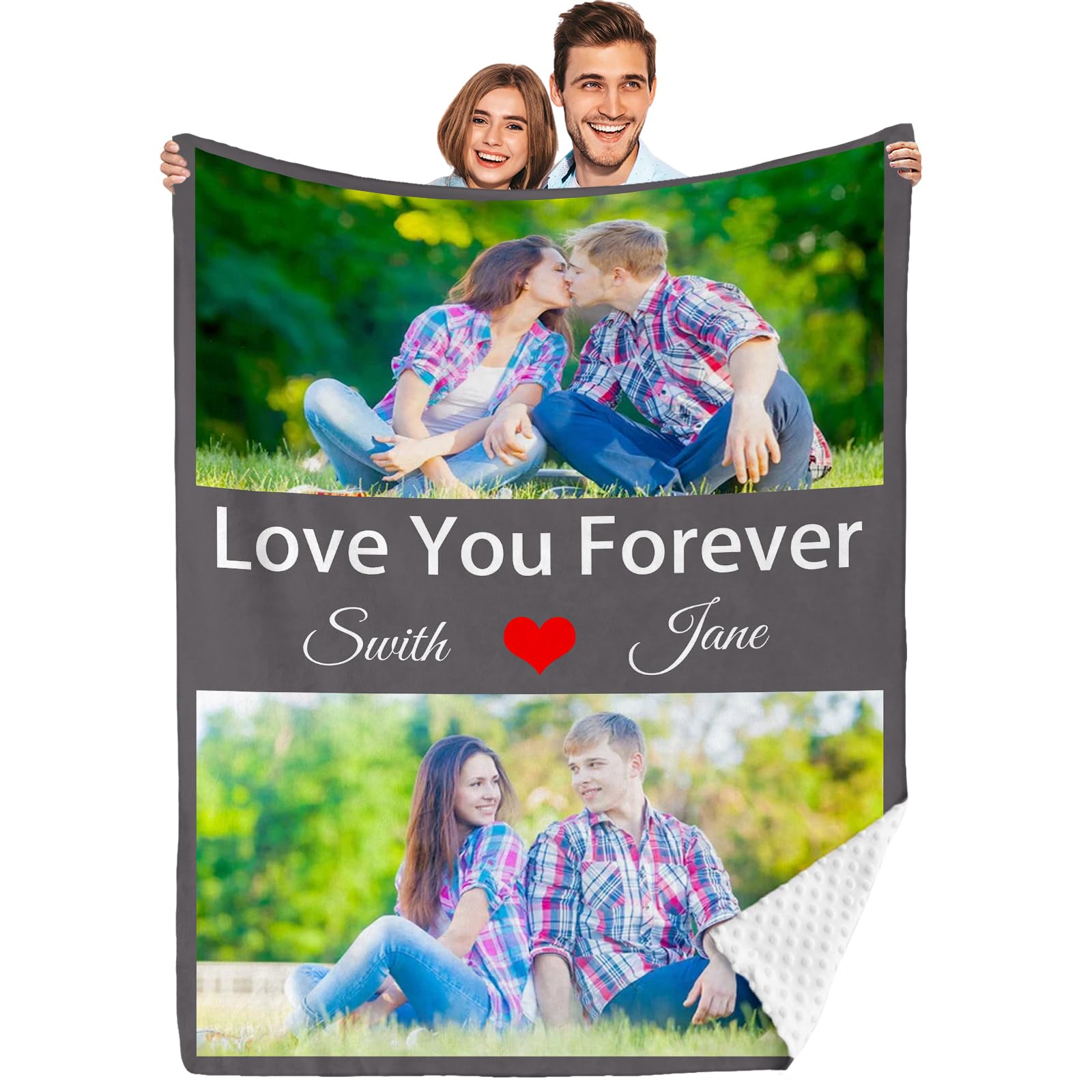 Valentines Day Custom Blanket Gifts with Picture Text, Custom Photo Throw Blankets for Him Her, Personalized Gift from Boyfriend Girlfriend Wife Husband Couple, Customized Birthday Gifts Ideas