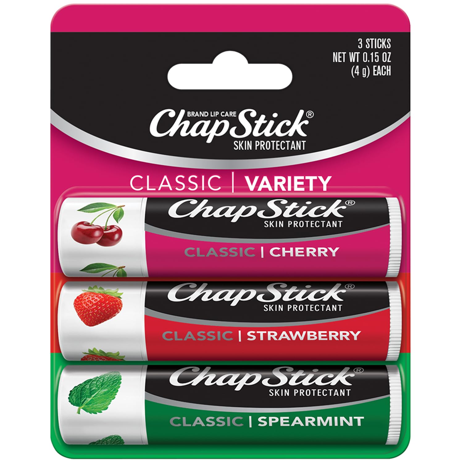 ChapStick Lip Care Set, Classic Collection 3-Pack – Spearmint, Cherry, and Strawberry Lip Balm, 0.15 Ea